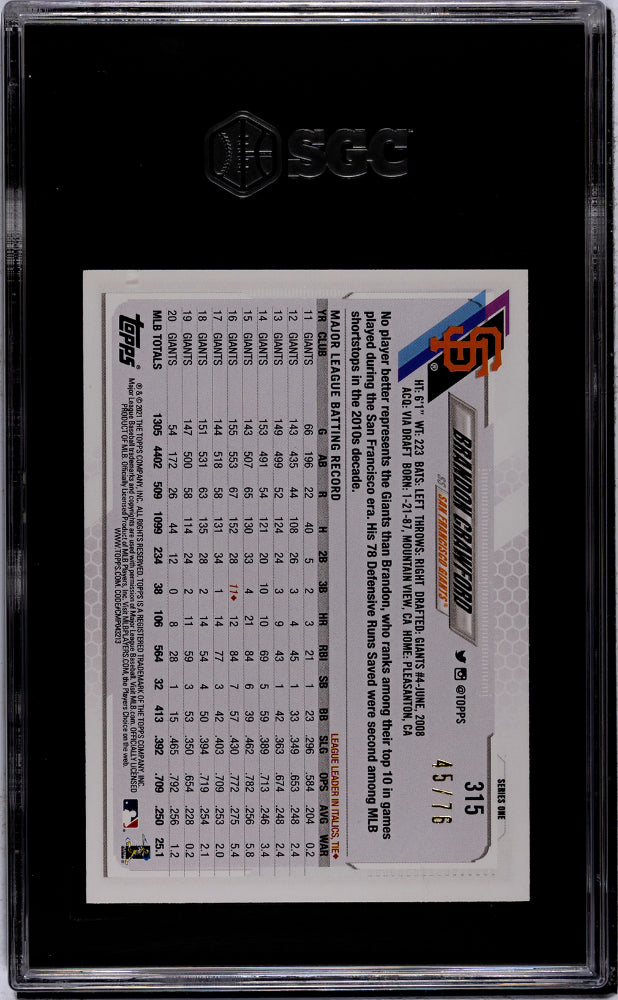 2021 Topps #315 Brandon Crawford Independence Day Independence /76 SGC 10