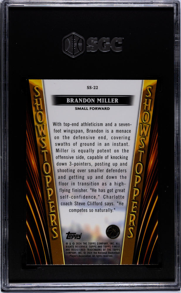 2023 Topps Finest Showstoppers Brandon Miller #SS-22 RC SGC 9