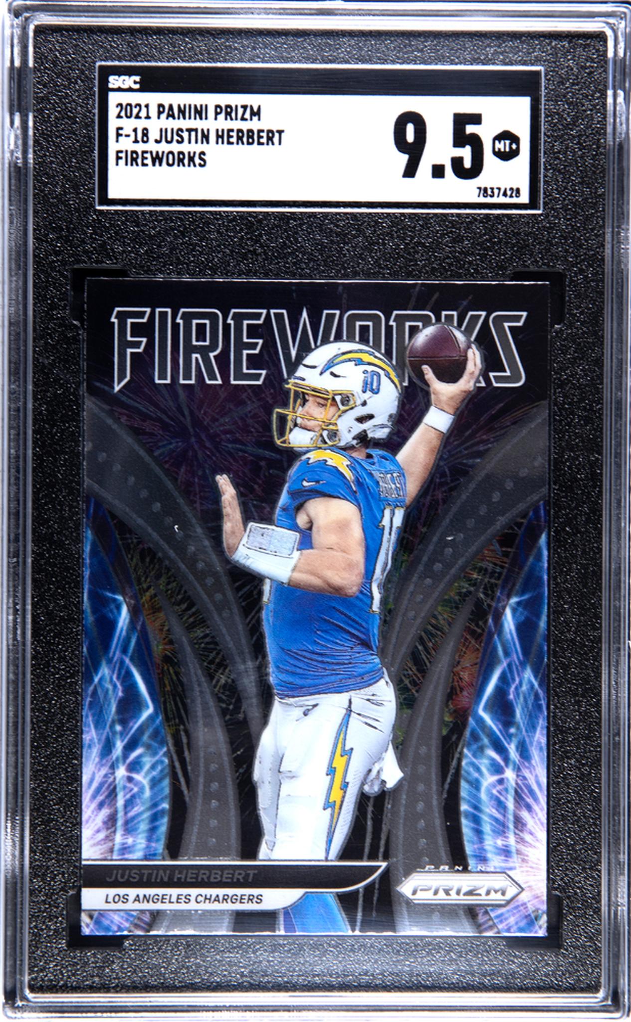 2021 Panini Prizm #F-18 Justin Herbert Fireworks SGC 9.5