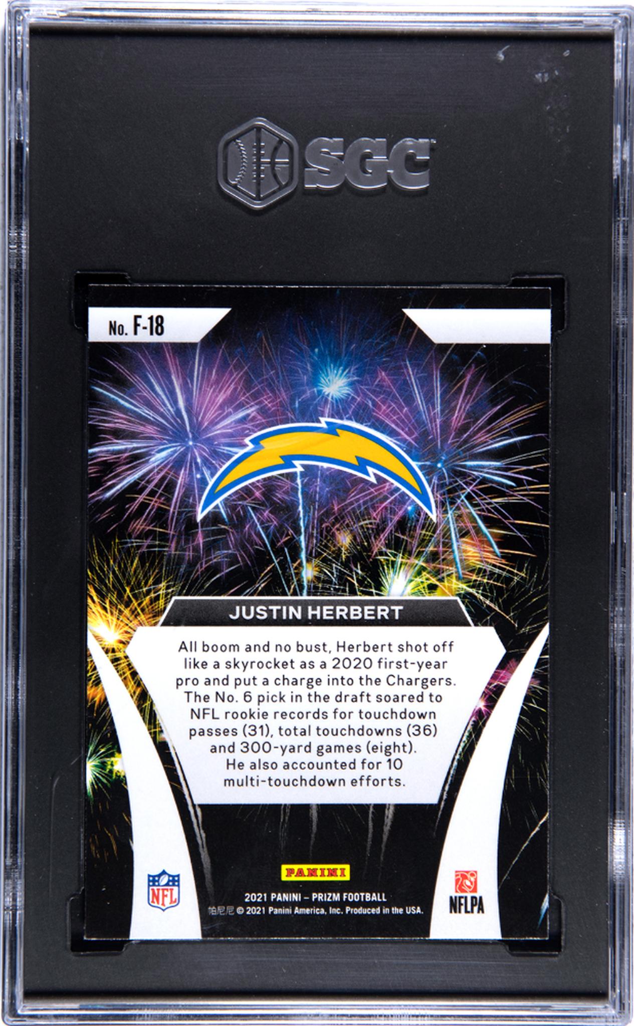 2021 Panini Prizm #F-18 Justin Herbert Fireworks SGC 9.5