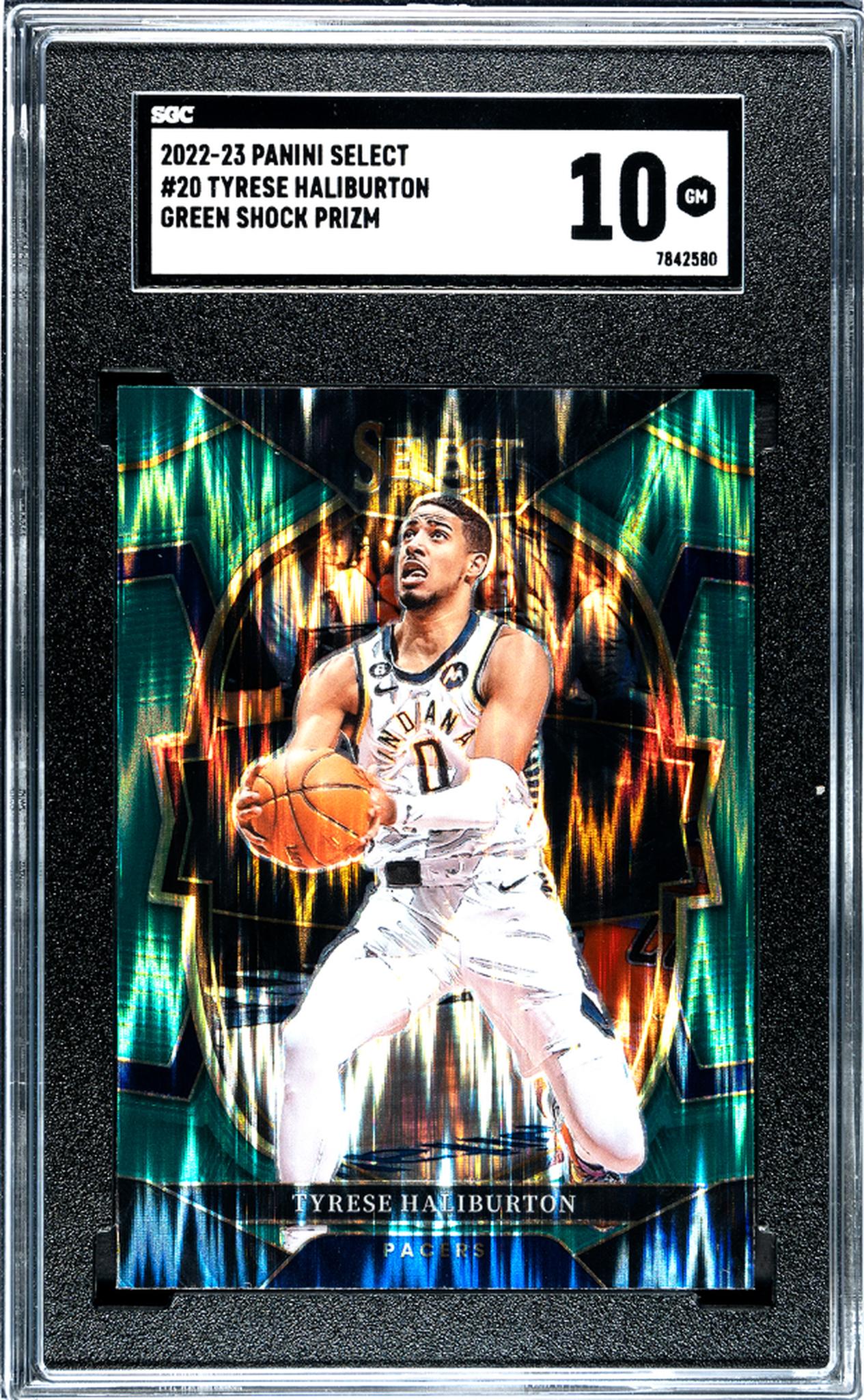 2022-23 Panini Select #20 Tyrese Haliburton Green Shock Prizm SGC 10