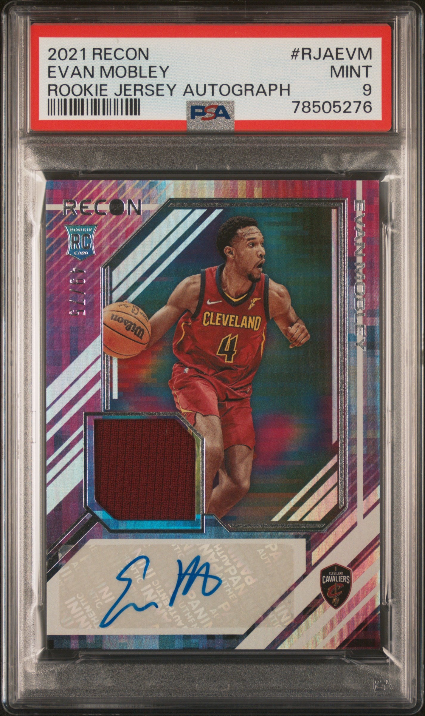 2021 Panini Recon Rookie Jersey Autographs Evan Mobley #RJAEVM /99 PSA 9