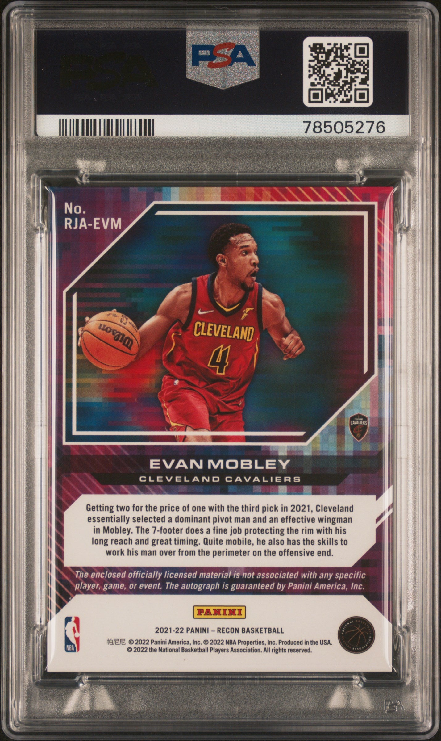 2021 Panini Recon Rookie Jersey Autographs Evan Mobley #RJAEVM /99 PSA 9
