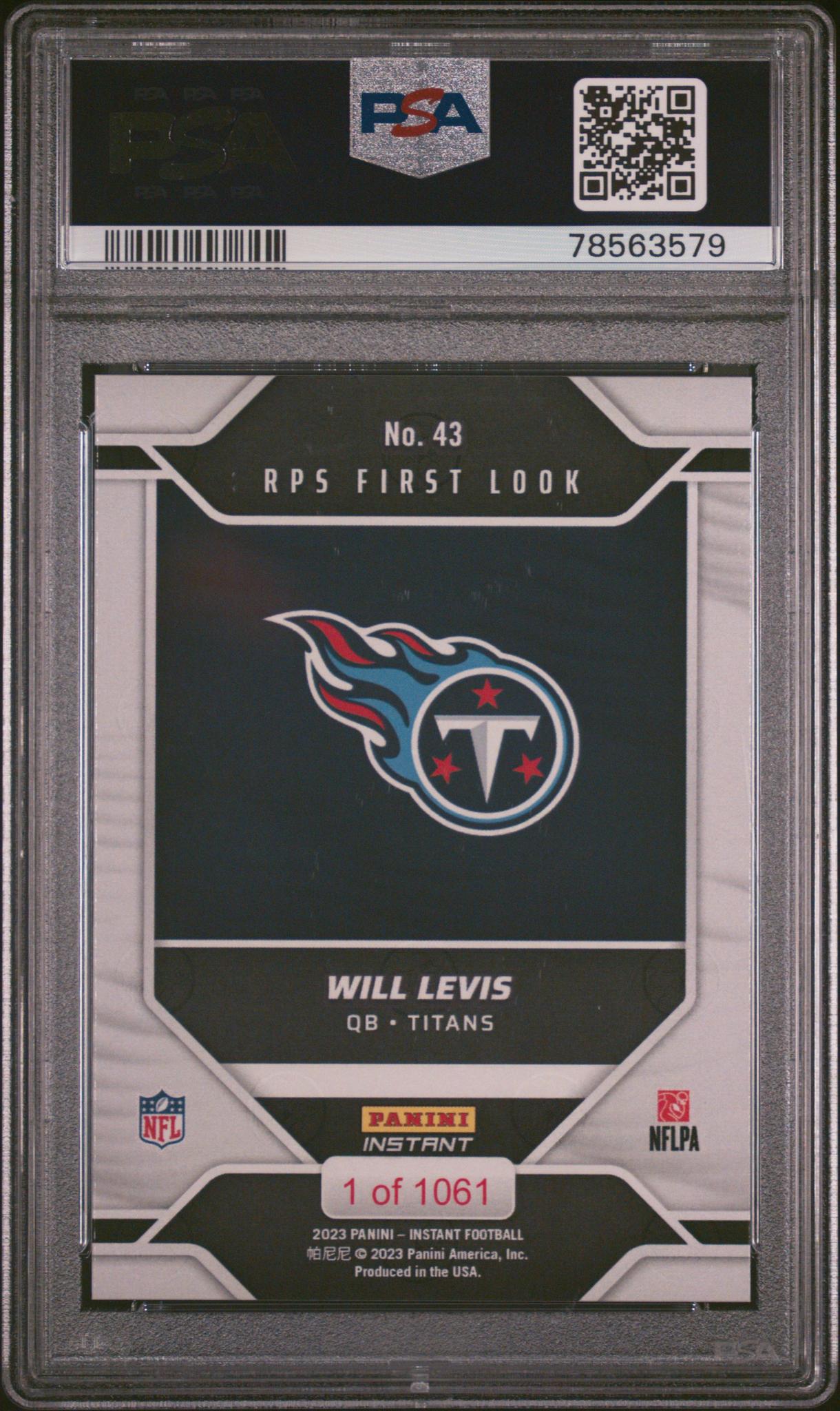 2023 Panini Instant RPS First Look Will Levis #43 RC /1061 PSA 10