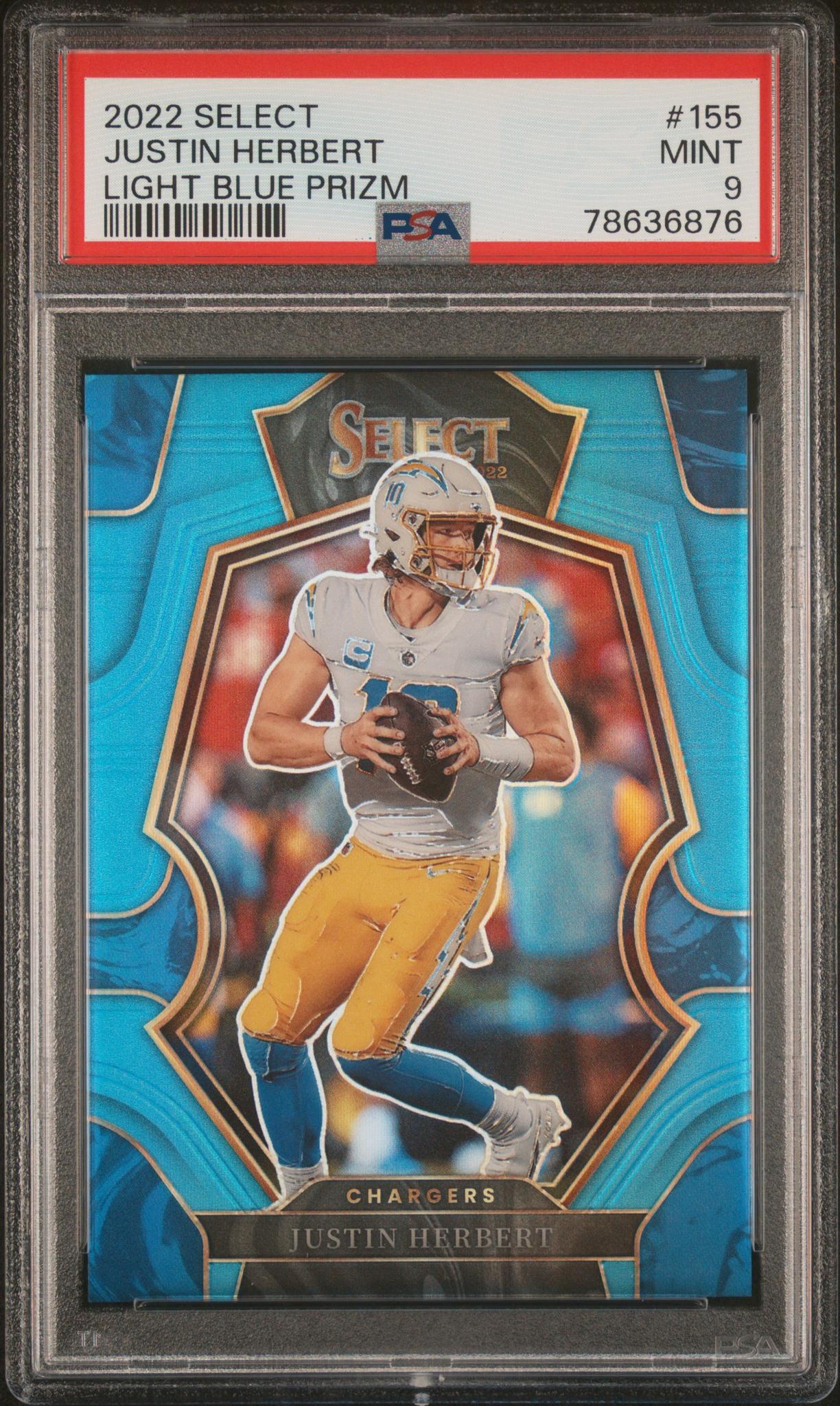 2022 Panini Select Light Blue Prizm Justin Herbert #155 /99 PSA 9