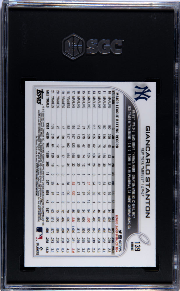 2022 Topps Chrome #139 Giancarlo Stanton Prism Ref. SGC 8