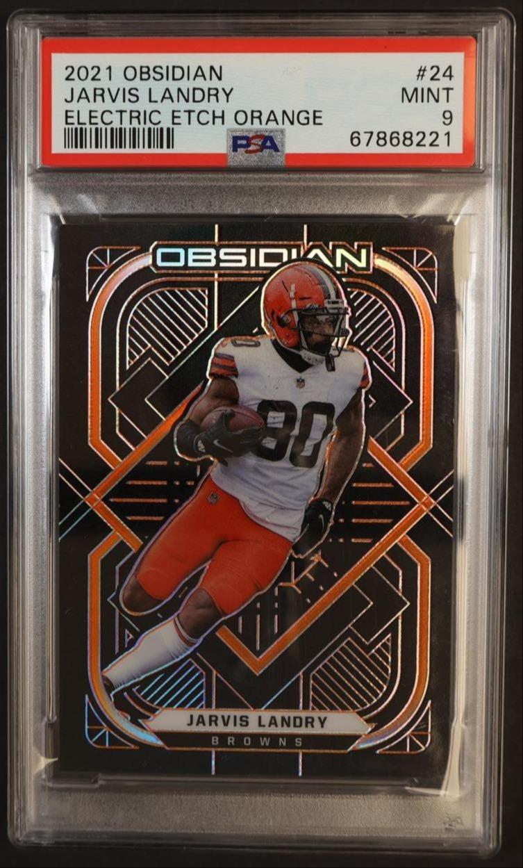 2021 Panini Obsidian Electric Etch Orange Jarvis Landry #24 /75 75/75 PSA 9