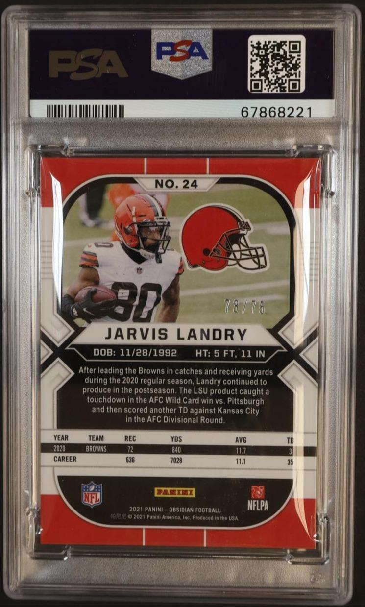 2021 Panini Obsidian Electric Etch Orange Jarvis Landry #24 /75 75/75 PSA 9