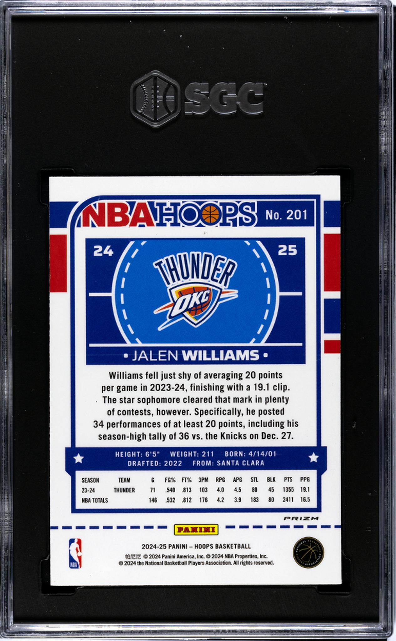 2024-25 Panini Hoops #201 Jalen Williams Premium Green Prizm SGC 10
