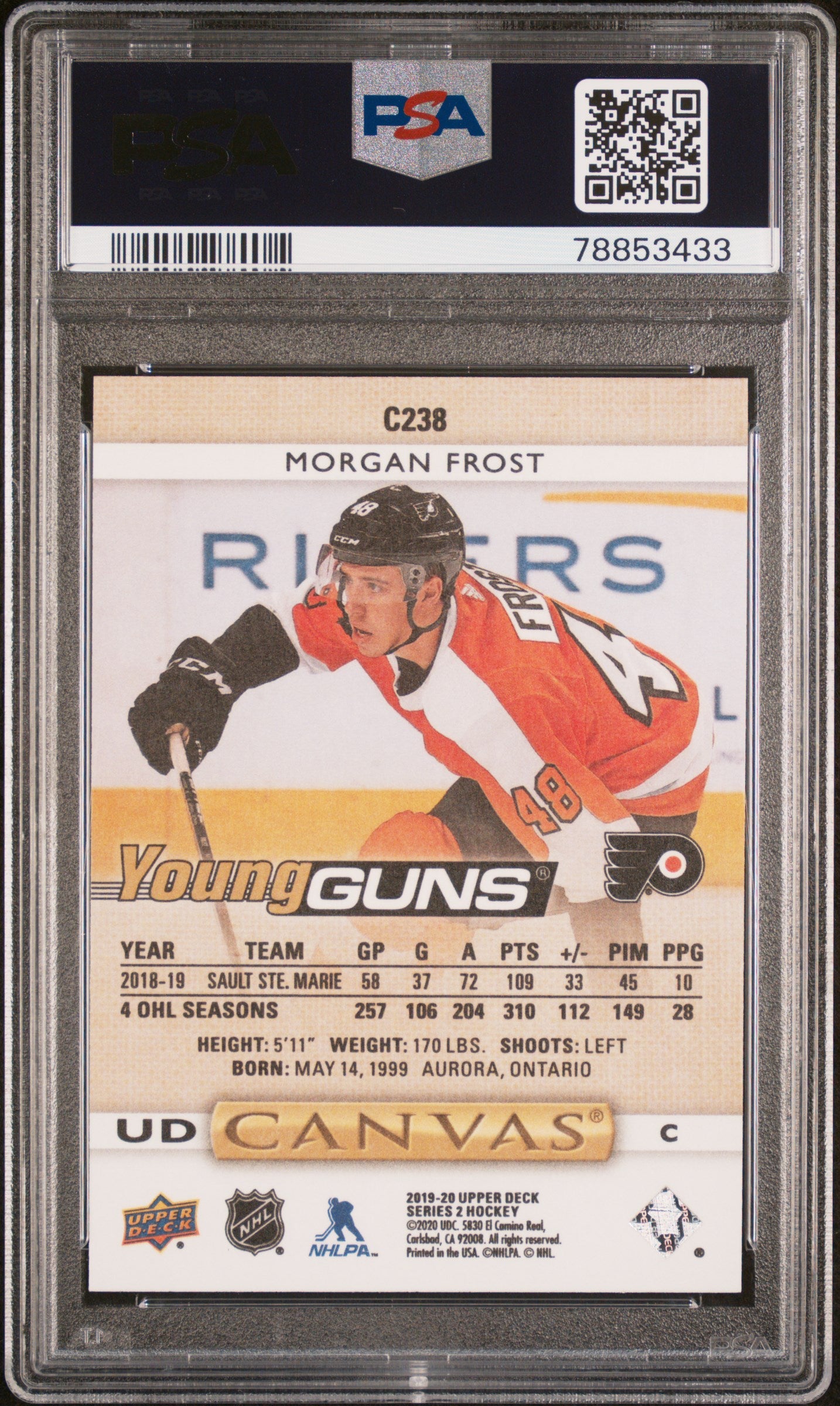 2019 Upper Deck Series 2 UD Canvas Young Guns Morgan Frost #C238 RC PSA 10
