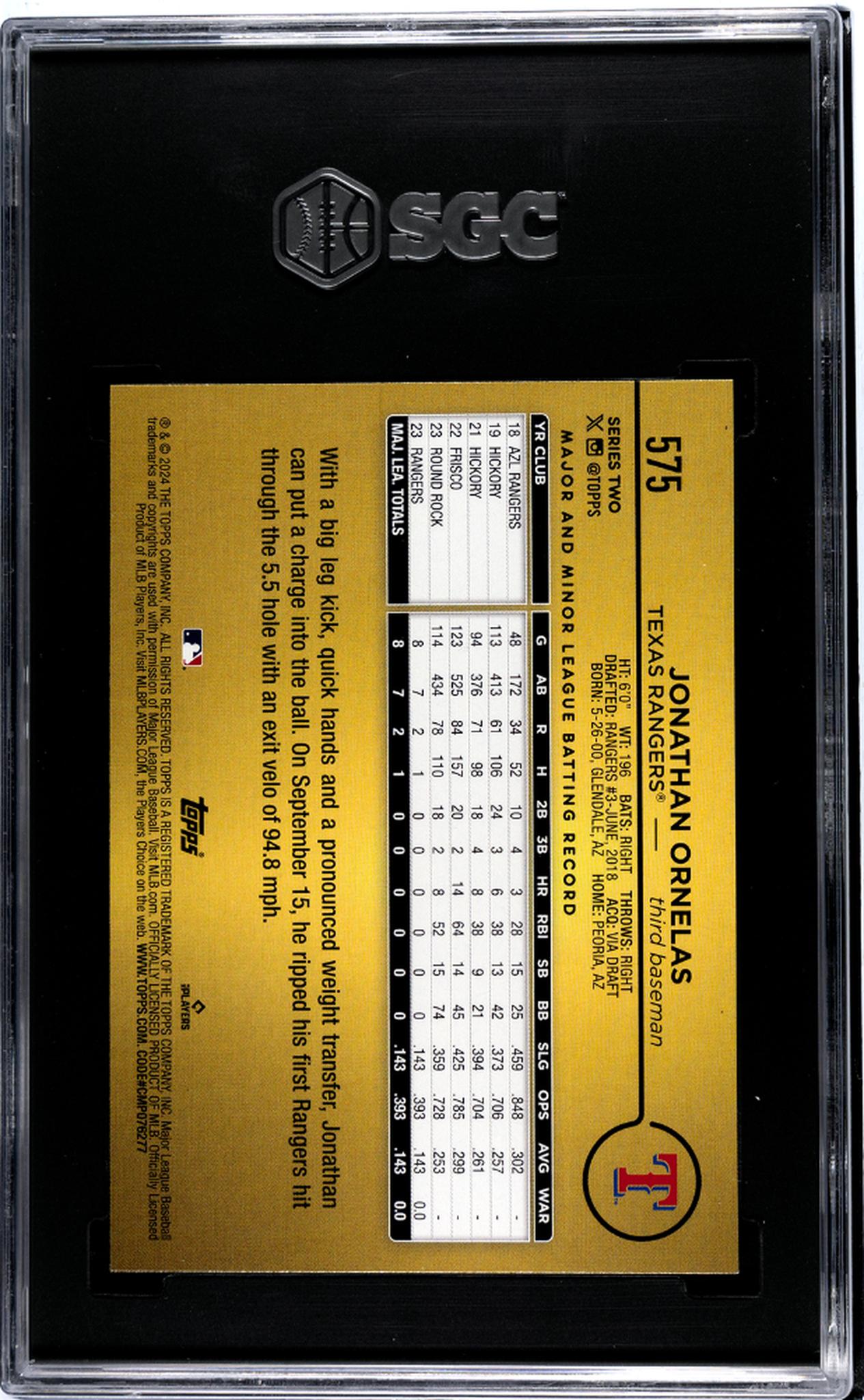 2024 Topps Series 2 Golden Mirror Jonathan Ornelas #575 RC SSP SGC 10