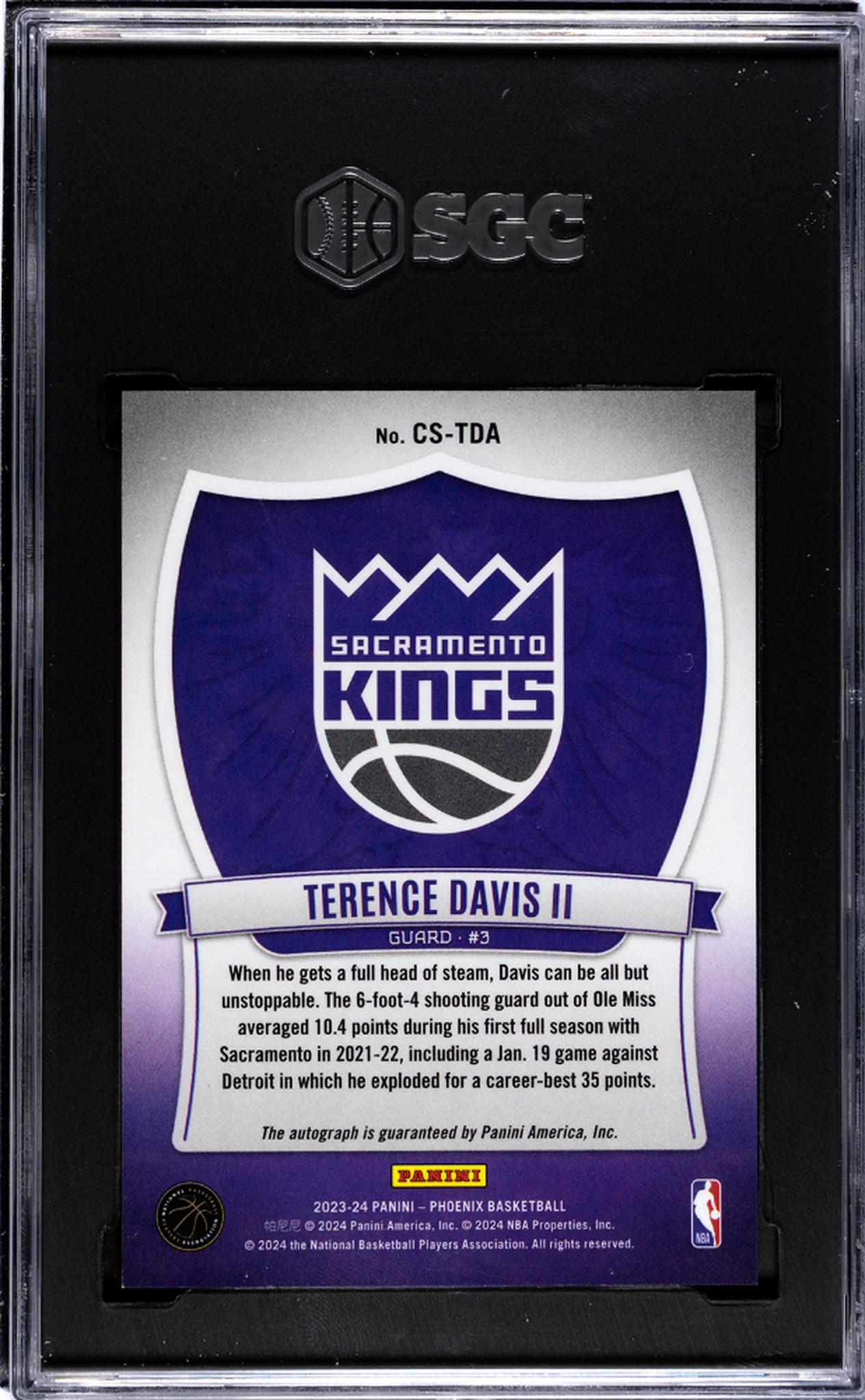 2023 Panini Phoenix Crusade Terence Davis II #CS-TDA Auto SGC 9 Auto 10