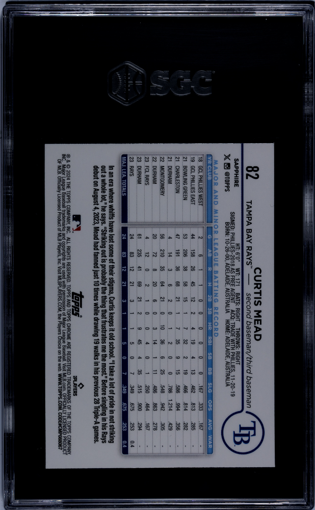 2024 Topps Chrome Sapphire #82 Curtis Mead SGC 10