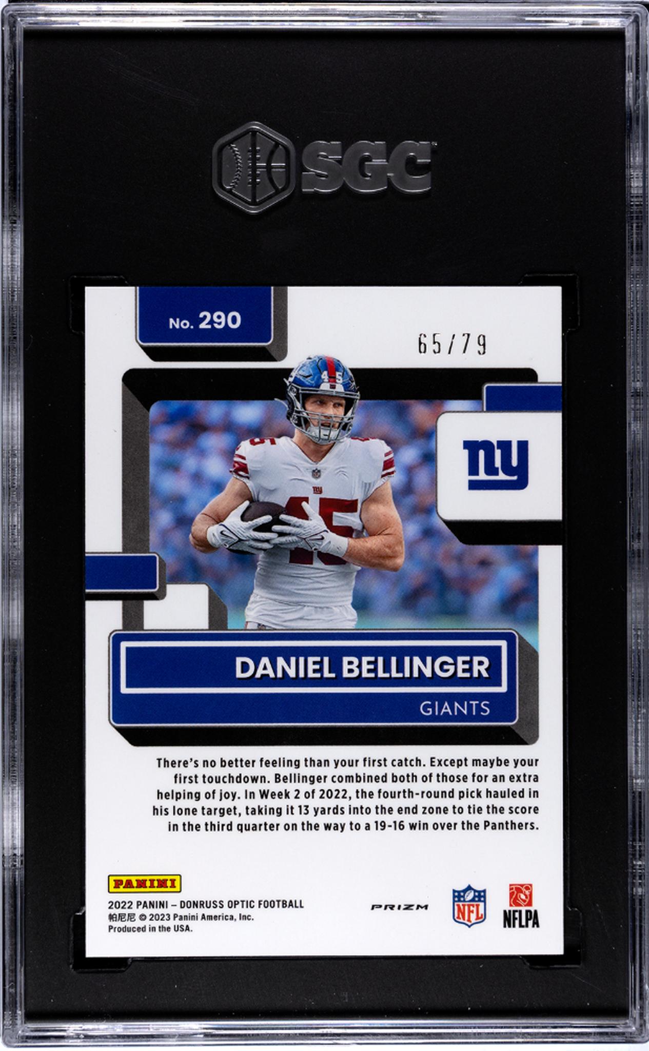 2022 Panini Donruss Optic Pink Velocity Daniel Bellinger #290 RC /79 SGC 9.5