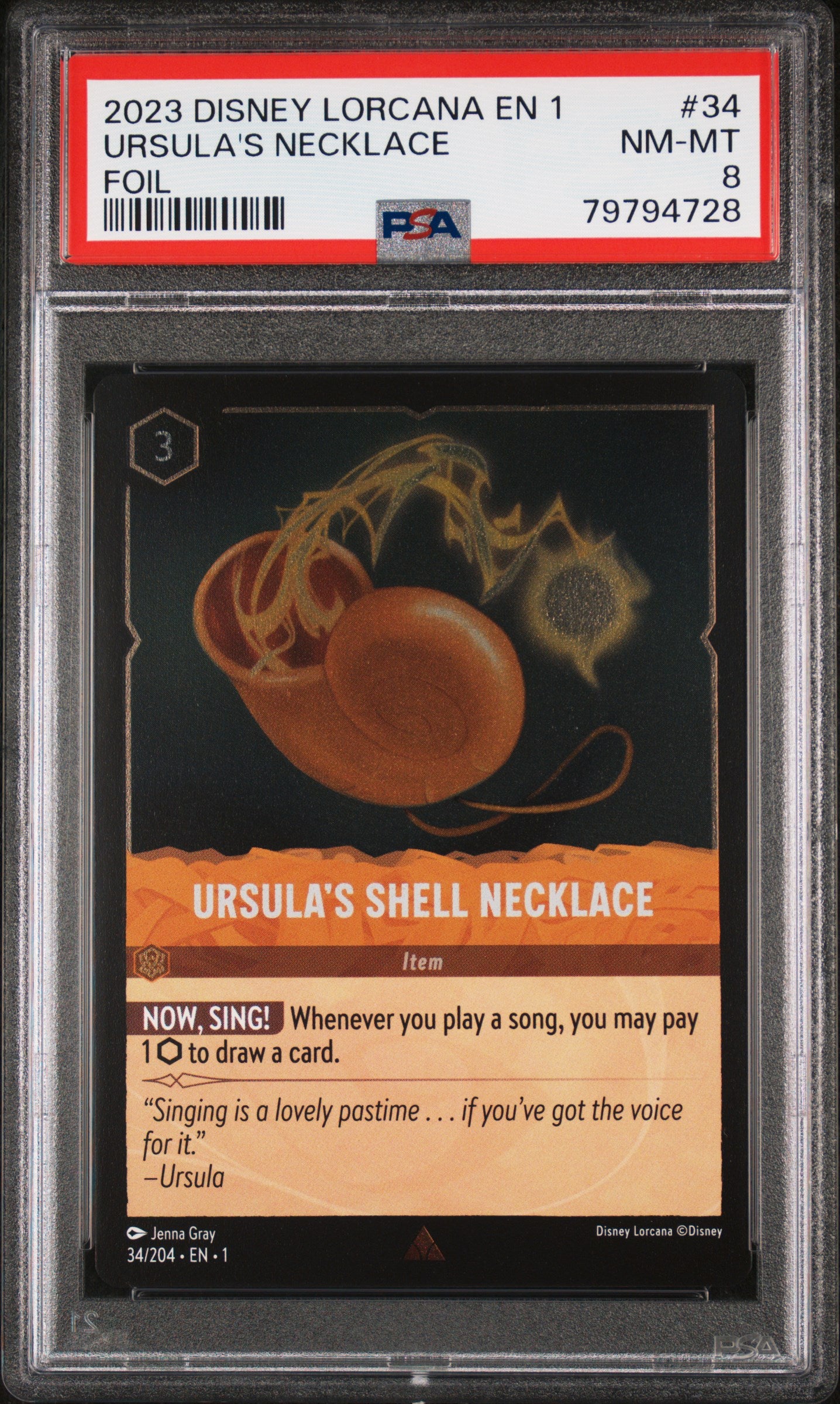 2023 Disney Lorcana Ursula's Necklace #34 Foil PSA 8