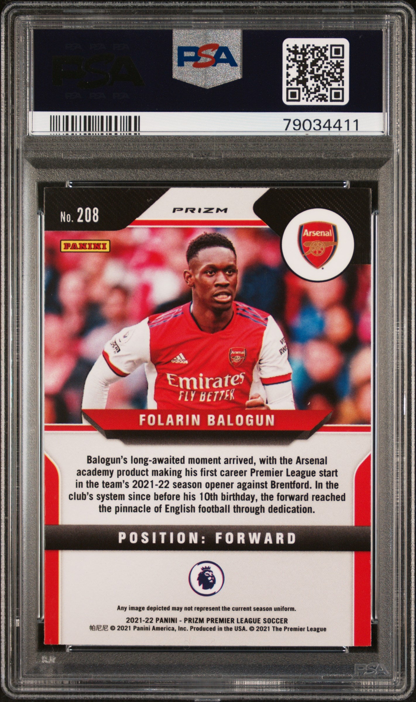 2021 Panini Prizm Premier League Folarin Balogun #208 PSA 10 RC
