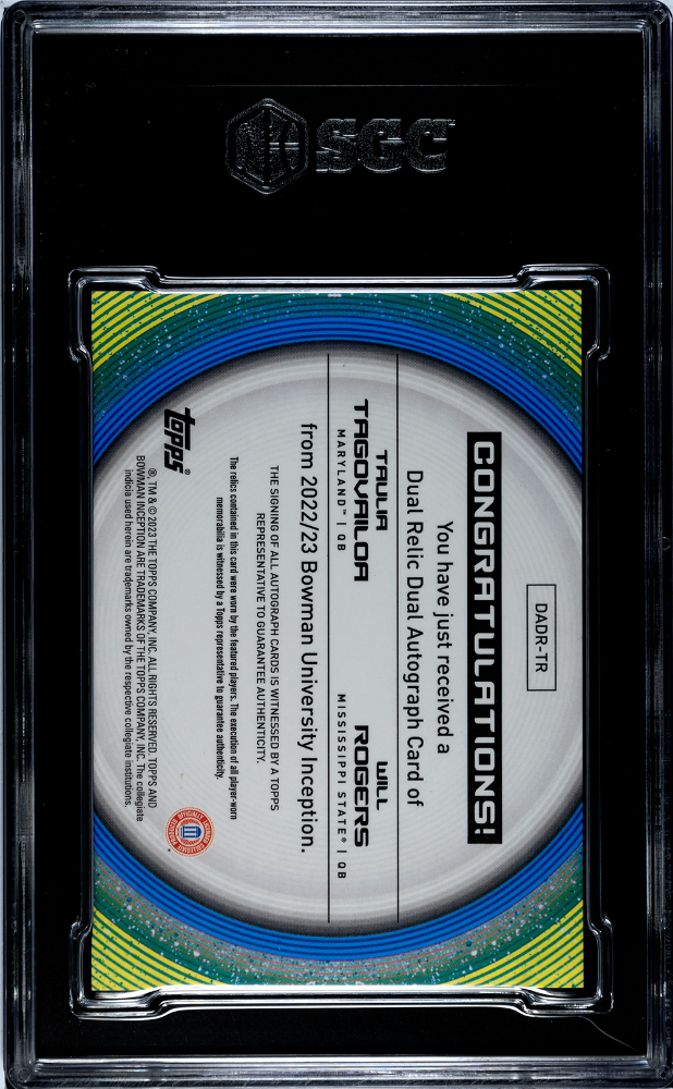 2022 Bowman #DADR-TR Taulia Tagovailoa/Will Rogers Inception /99 SGC 10