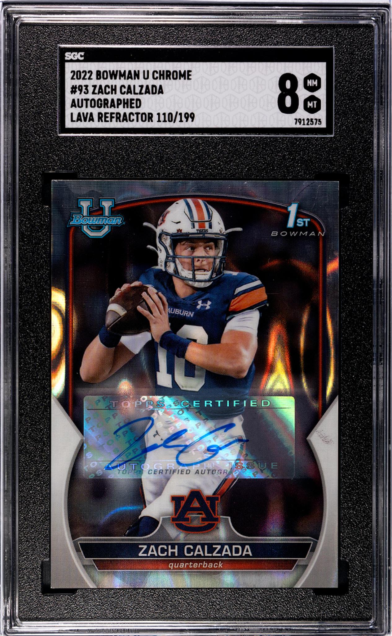 2022 Bowman Chrome Lava Refractor Zach Calzada #93 Auto /199 SGC 8