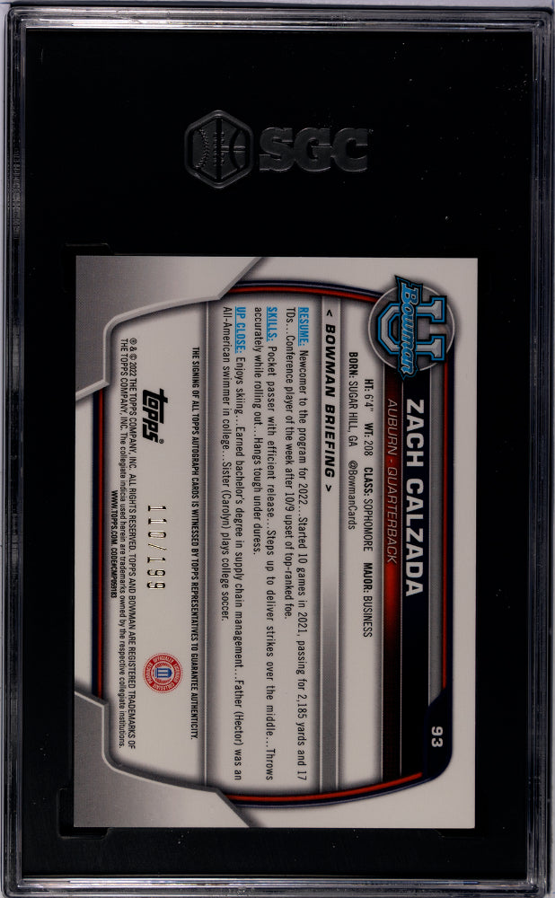 2022 Bowman Chrome Lava Refractor Zach Calzada #93 Auto /199 SGC 8