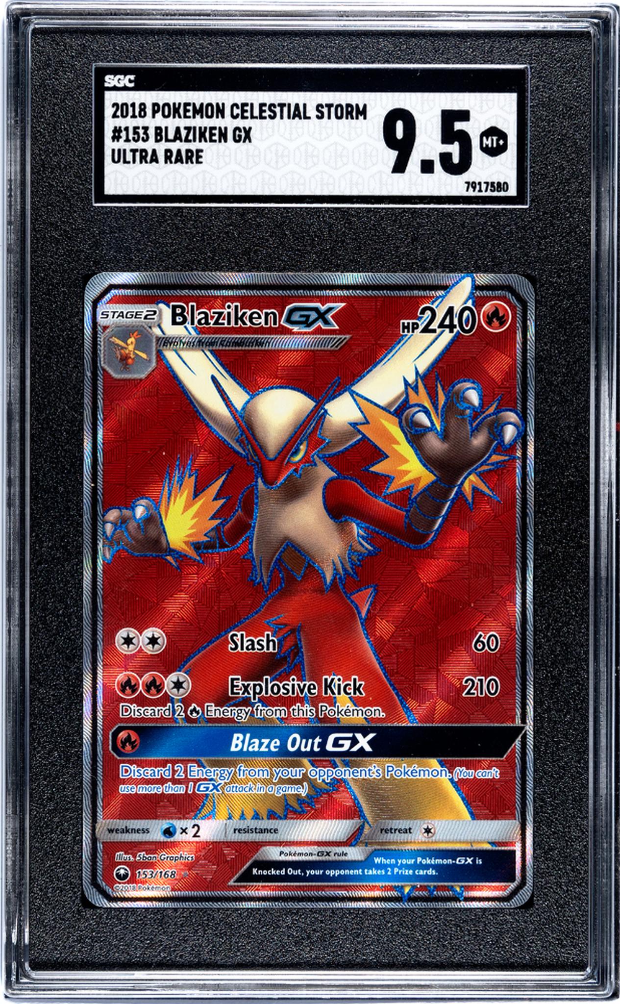 2018 Pokémon Sun & Moon Celestial Storm Full Art Blaziken #153/168 GX SGC 9.5