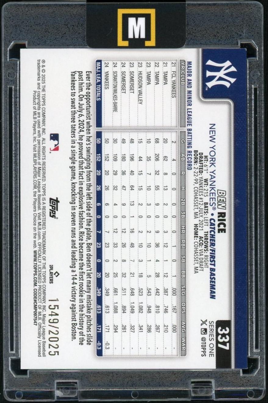 2025 Topps Series 1 #337 Ben Rice /2025