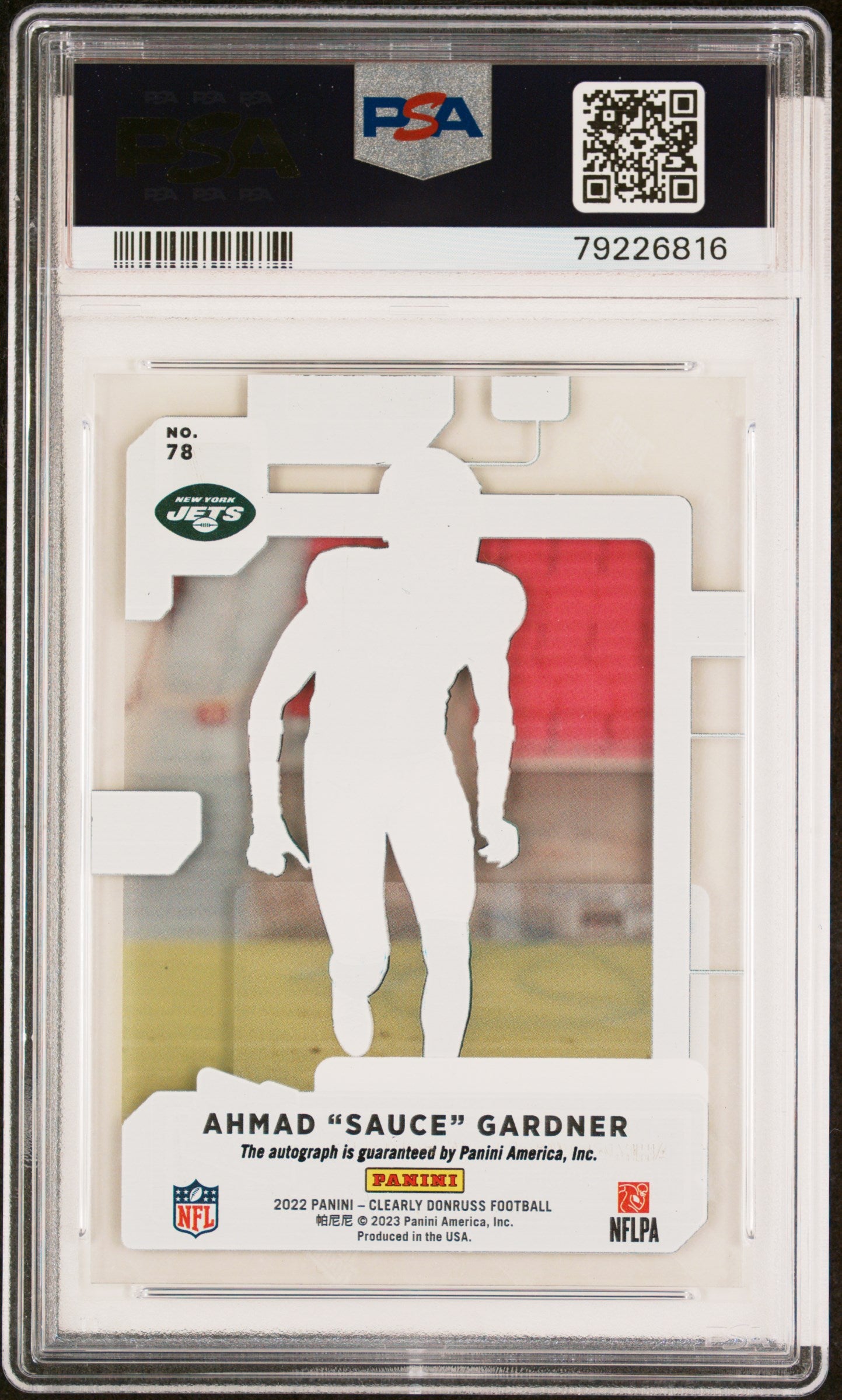 2022 Clearly Donruss Clearly Rated Rookie Autograph Holo Rr Logo Ahmad "Sauce" Gardner #78 PSA 9