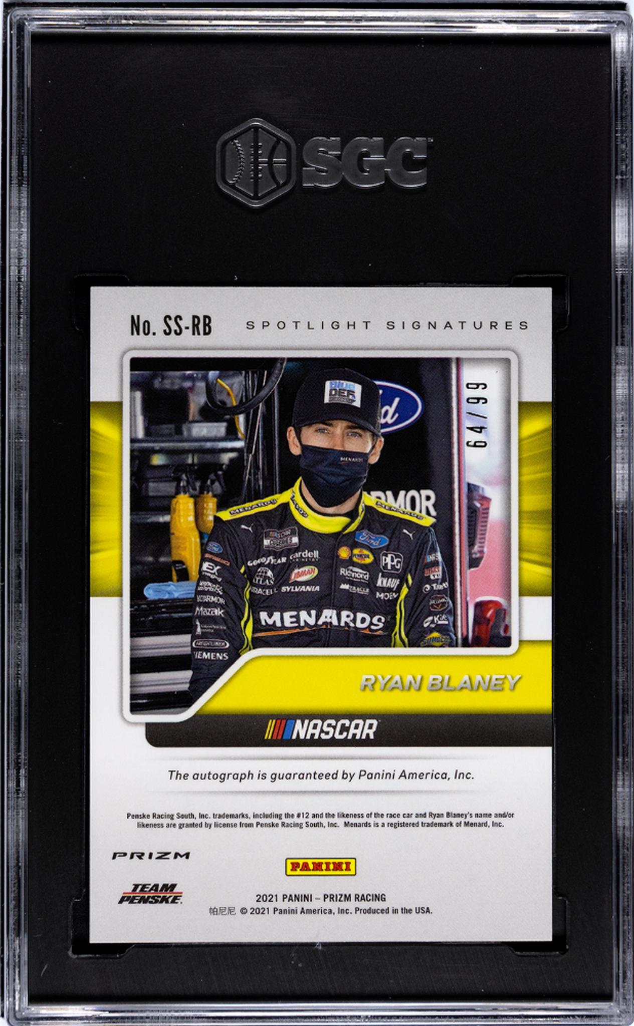 2021 Panini Prizm Spotlight Purple Ryan Blaney #SS-RB Auto 64/99 SGC 10