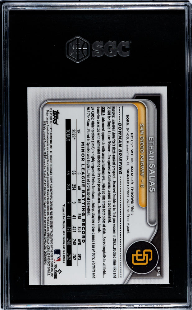 2024 Topps Bowman Chrome Prospect Ethan Salas #BCP-102 SGC 10