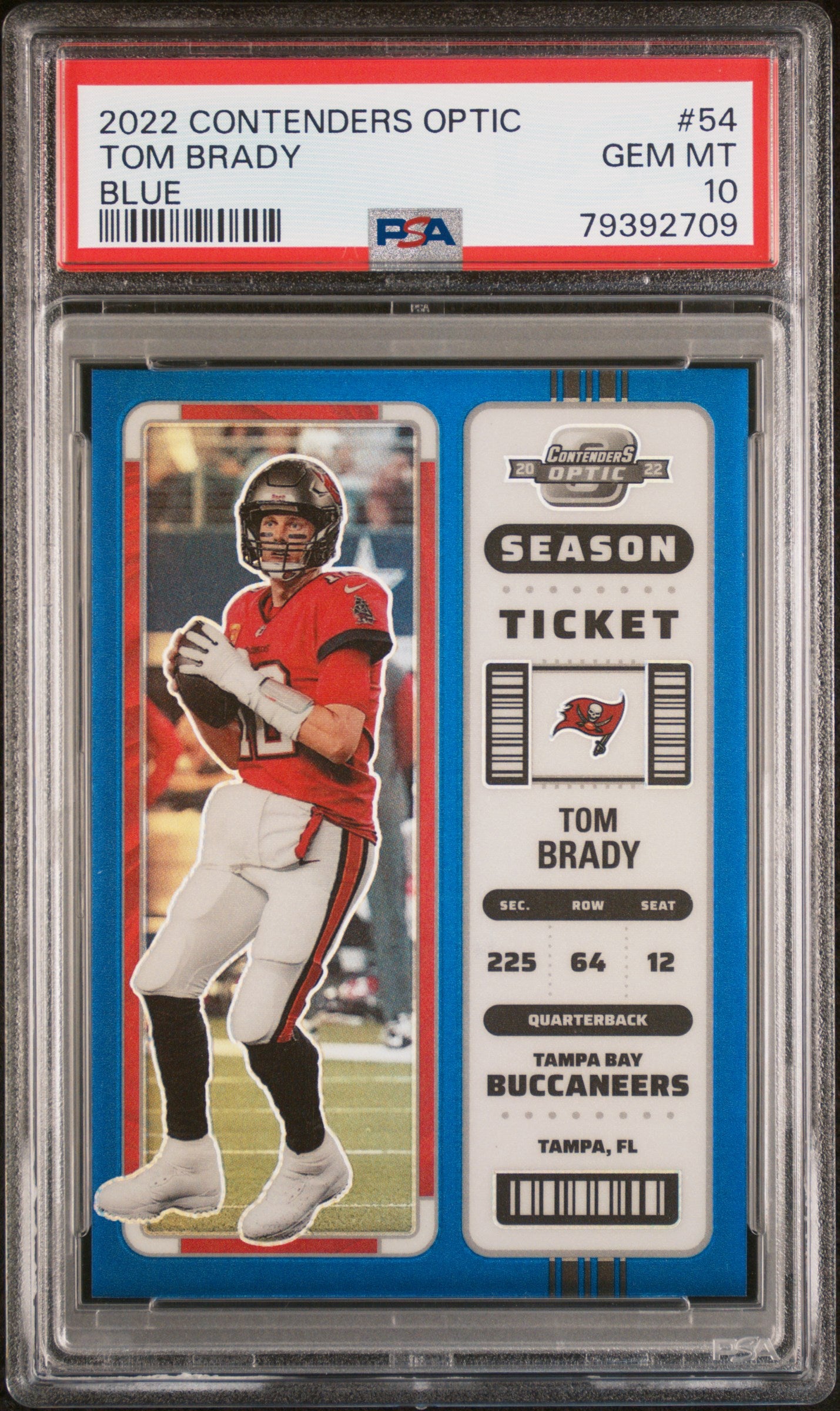 2022 Panini Contenders Optic Season Ticket Blue Tom Brady #54 /99 PSA 10