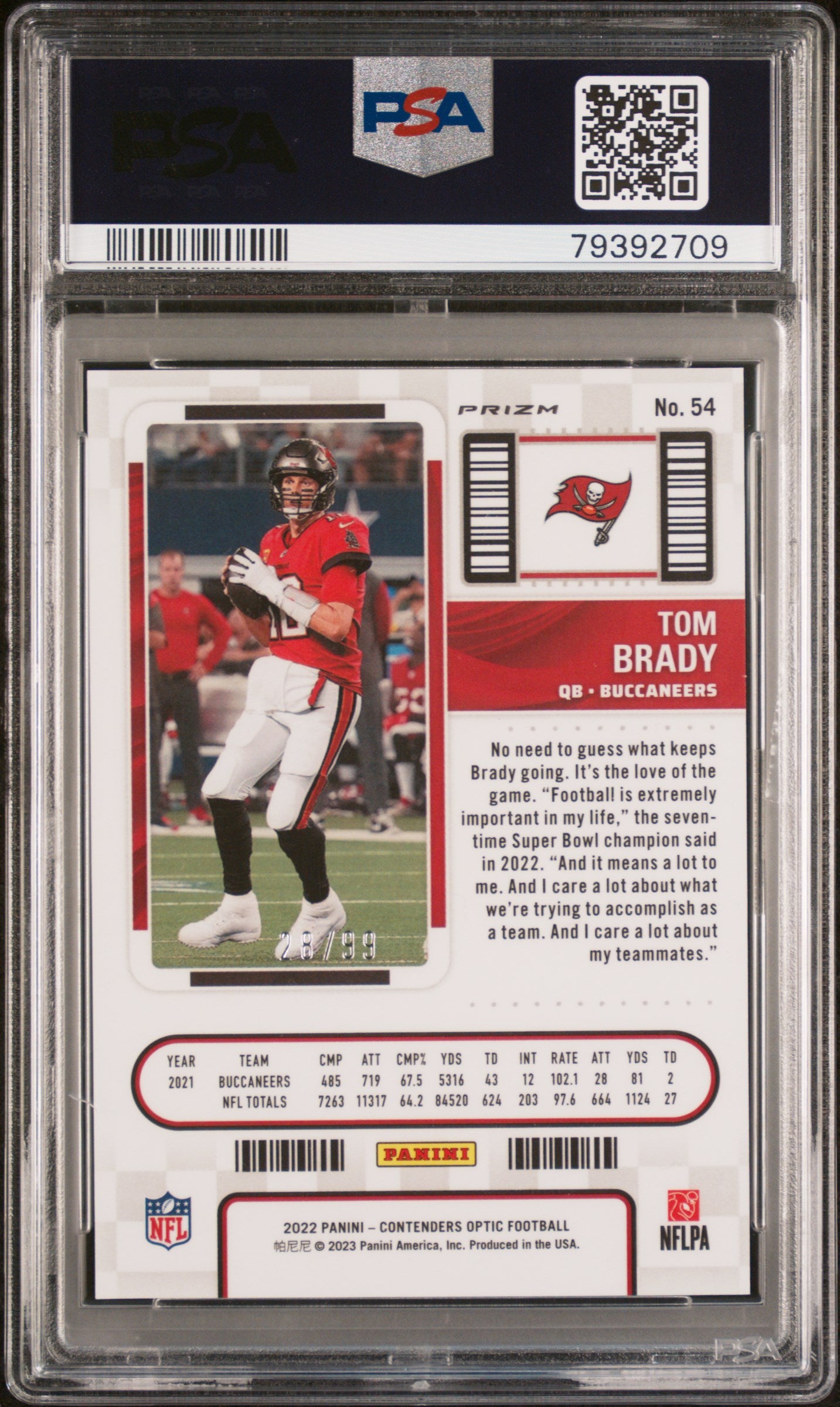 2022 Panini Contenders Optic Season Ticket Blue Tom Brady #54 /99 PSA 10