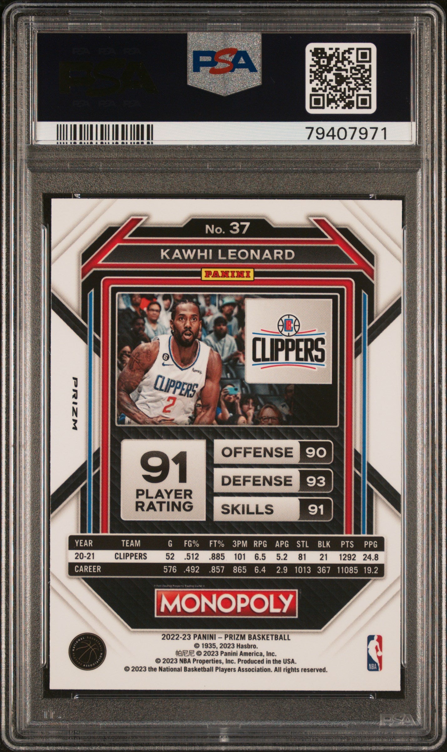 2022 Panini Prizm Monopoly Teal Wave Kawhi Leonard #37 PSA 10