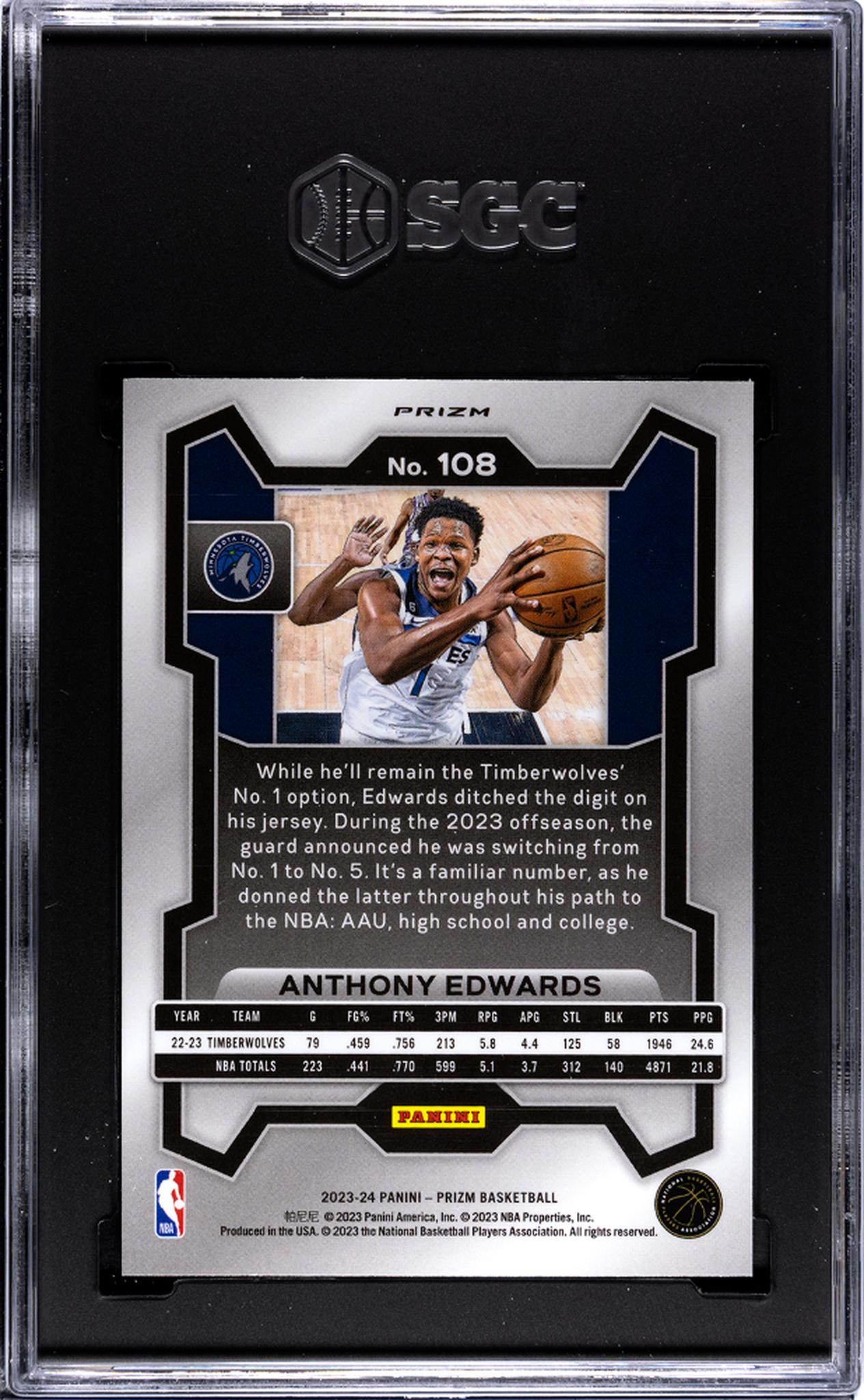 2023-24 Panini Prizm #108 Anthony Edwards Green Prizm SGC 9.5