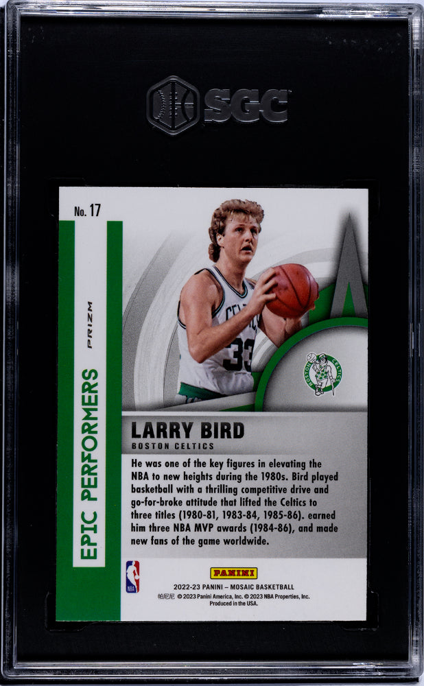 2022-23 Panini Mosaic #17 Larry Bird Epic Performers Green Prizm SGC 10