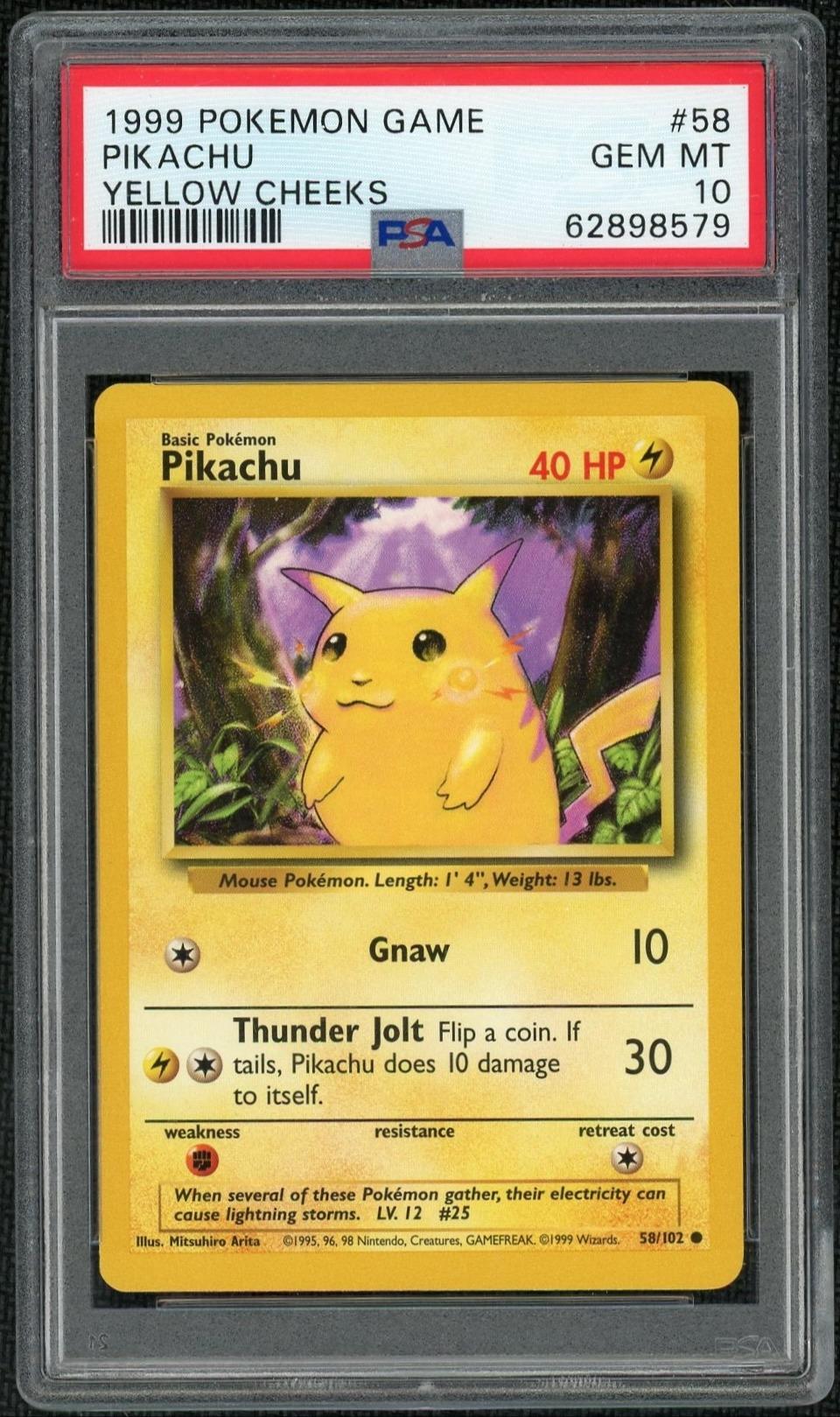 1999 Pokemon Base Set Yellow Cheeks Pikachu #58 PSA 10