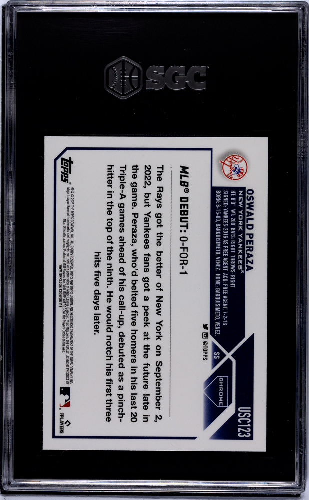 2023 Topps Chrome Update #USC123 Oswald Peraza SGC 9.5