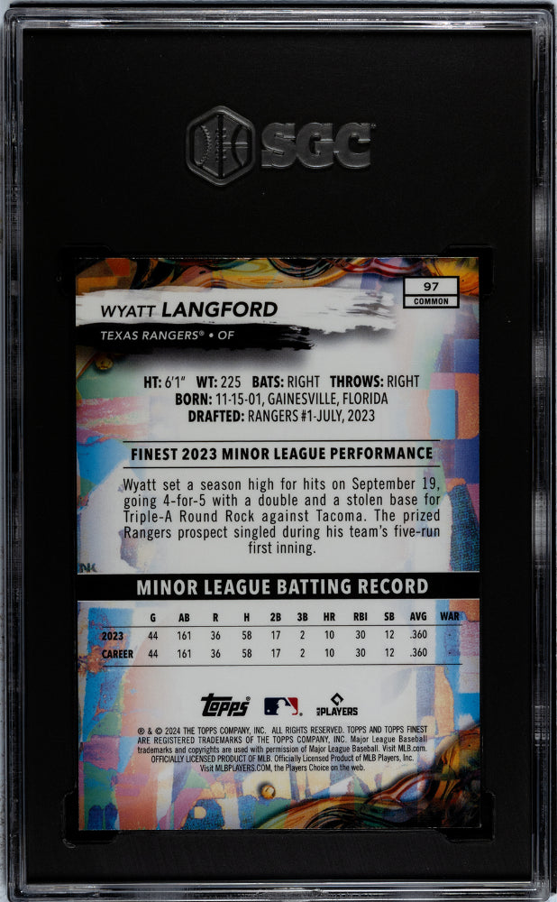 2024 Topps Finest #97 Wyatt Langford Rookie SGC 10