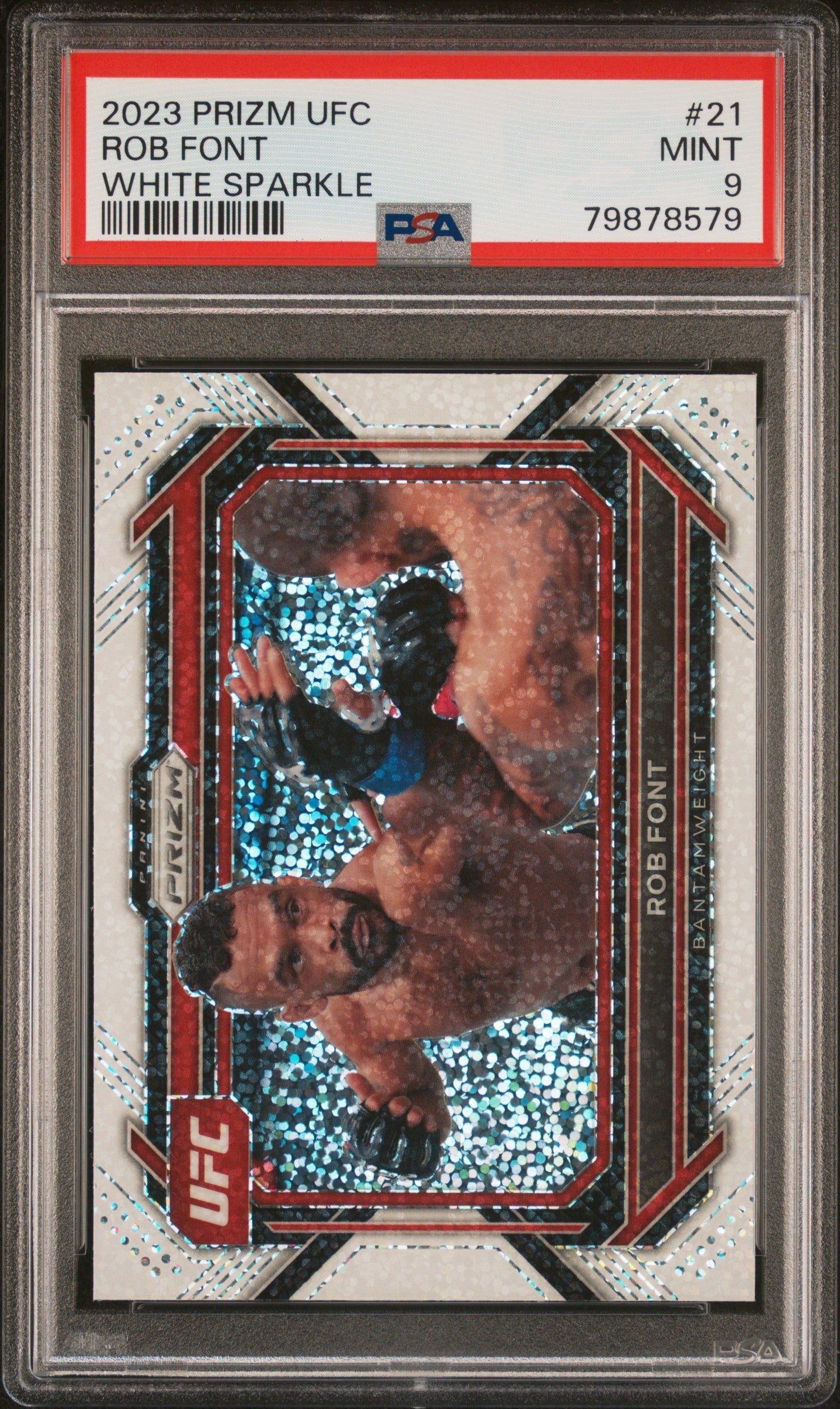 2023 Panini Prizm UFC #21 Rob Font White Sparkle Prizm PSA 9