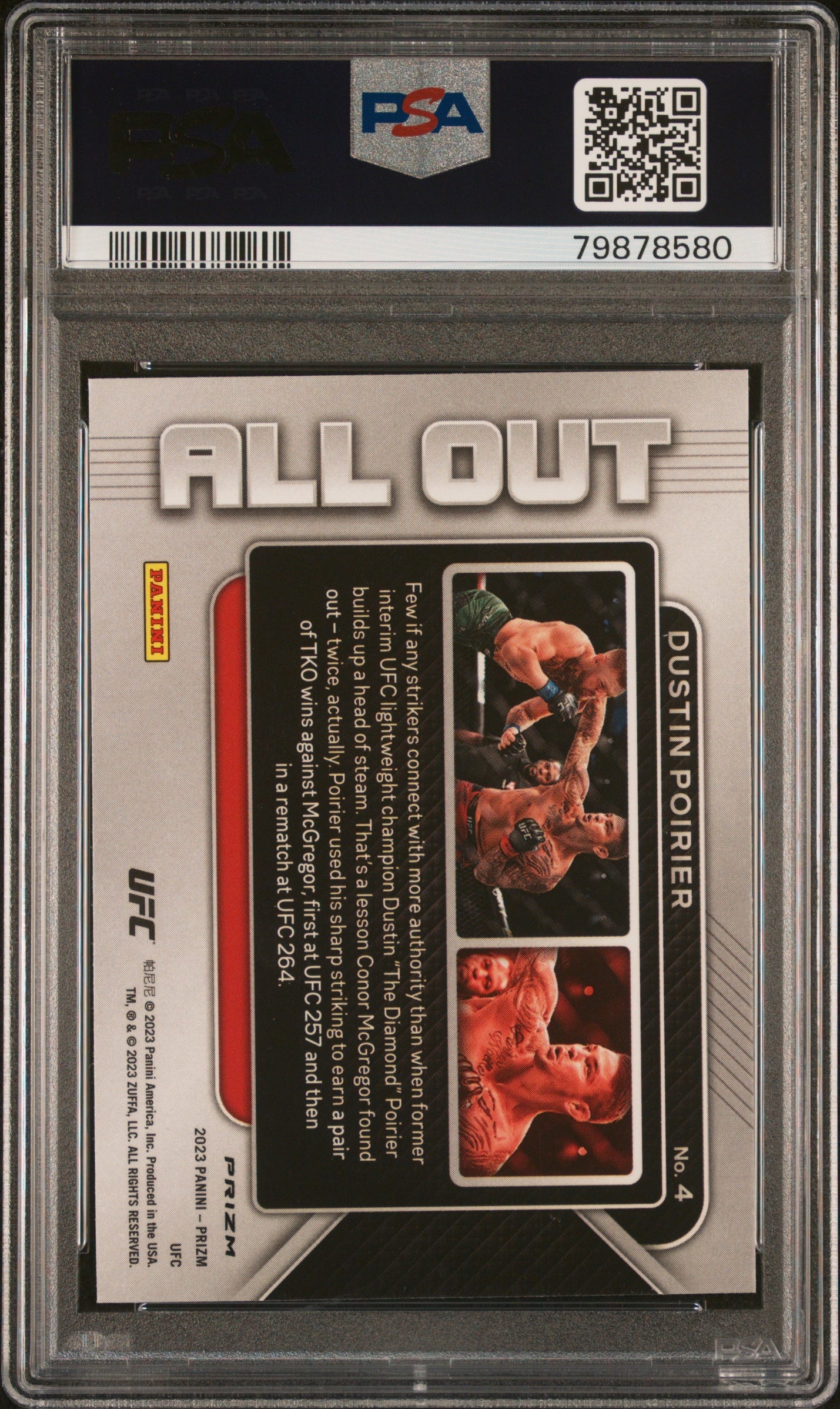 2023 Panini Prizm UFC All Out #4 Dustin Poirier White Sparkle PSA 9