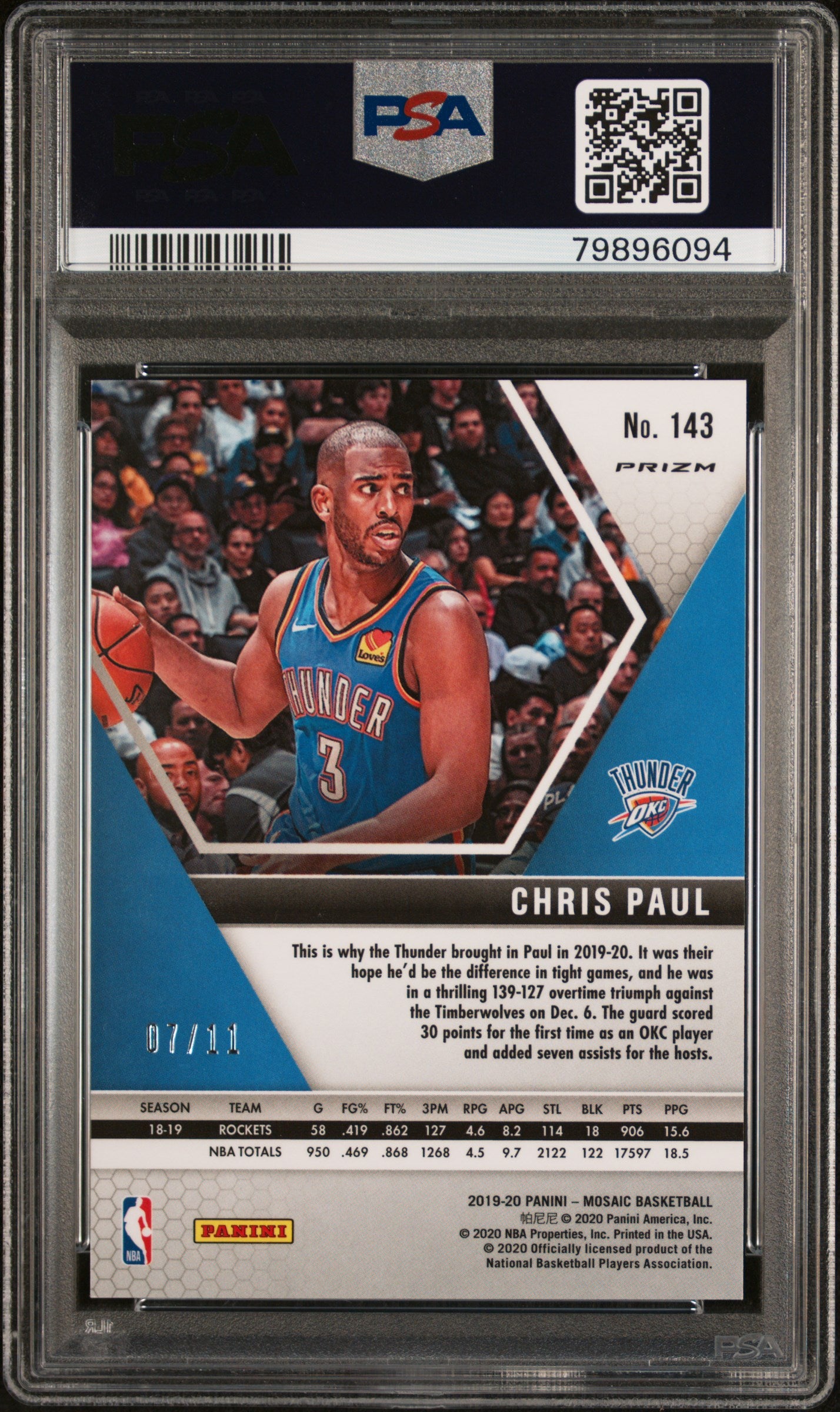 2019 Panini Mosaic #143 Chris Paul Pink Swirl Mosaic /11 PSA 9