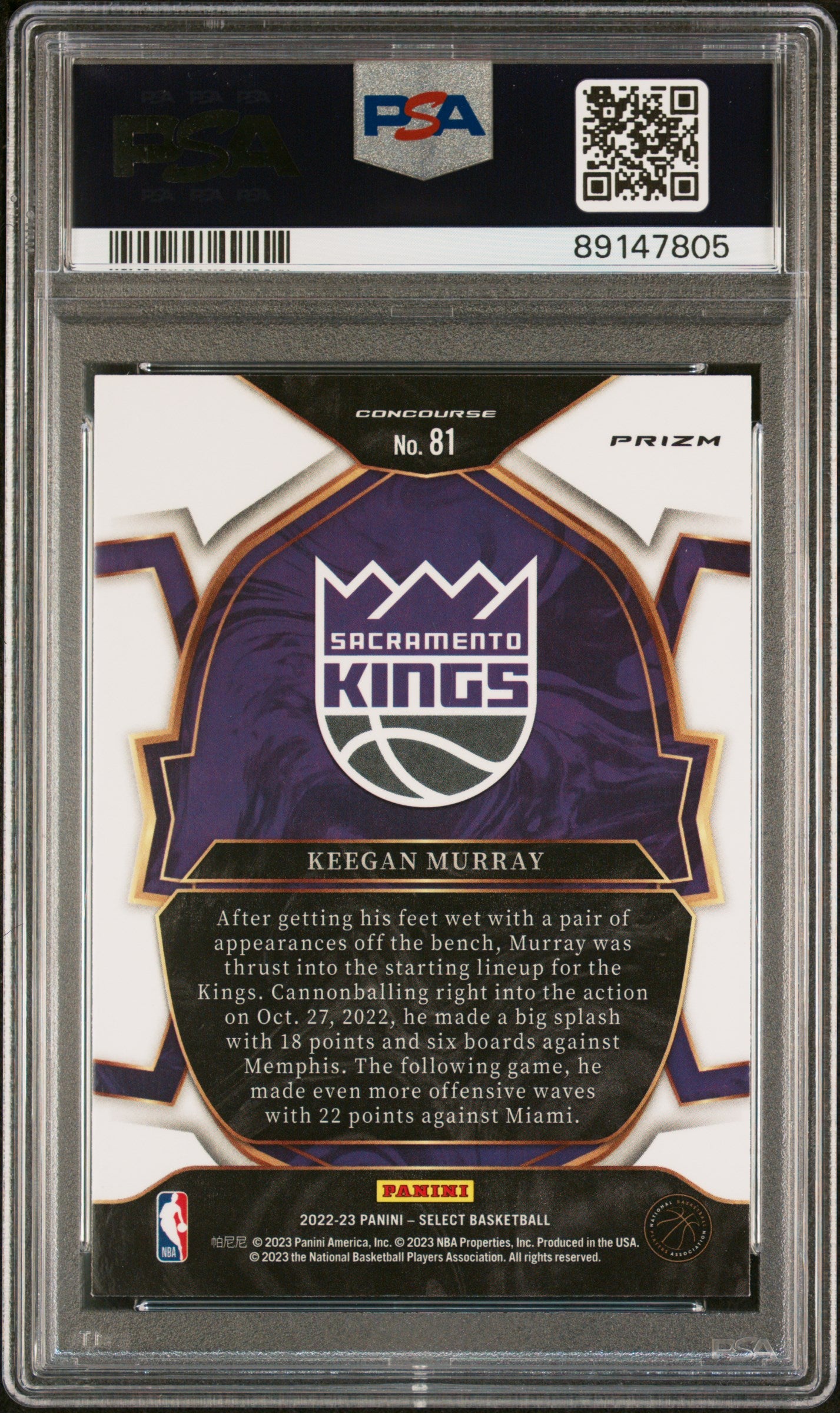 2022 Select Orange Flash Keegan Murray #81 RC PSA 10