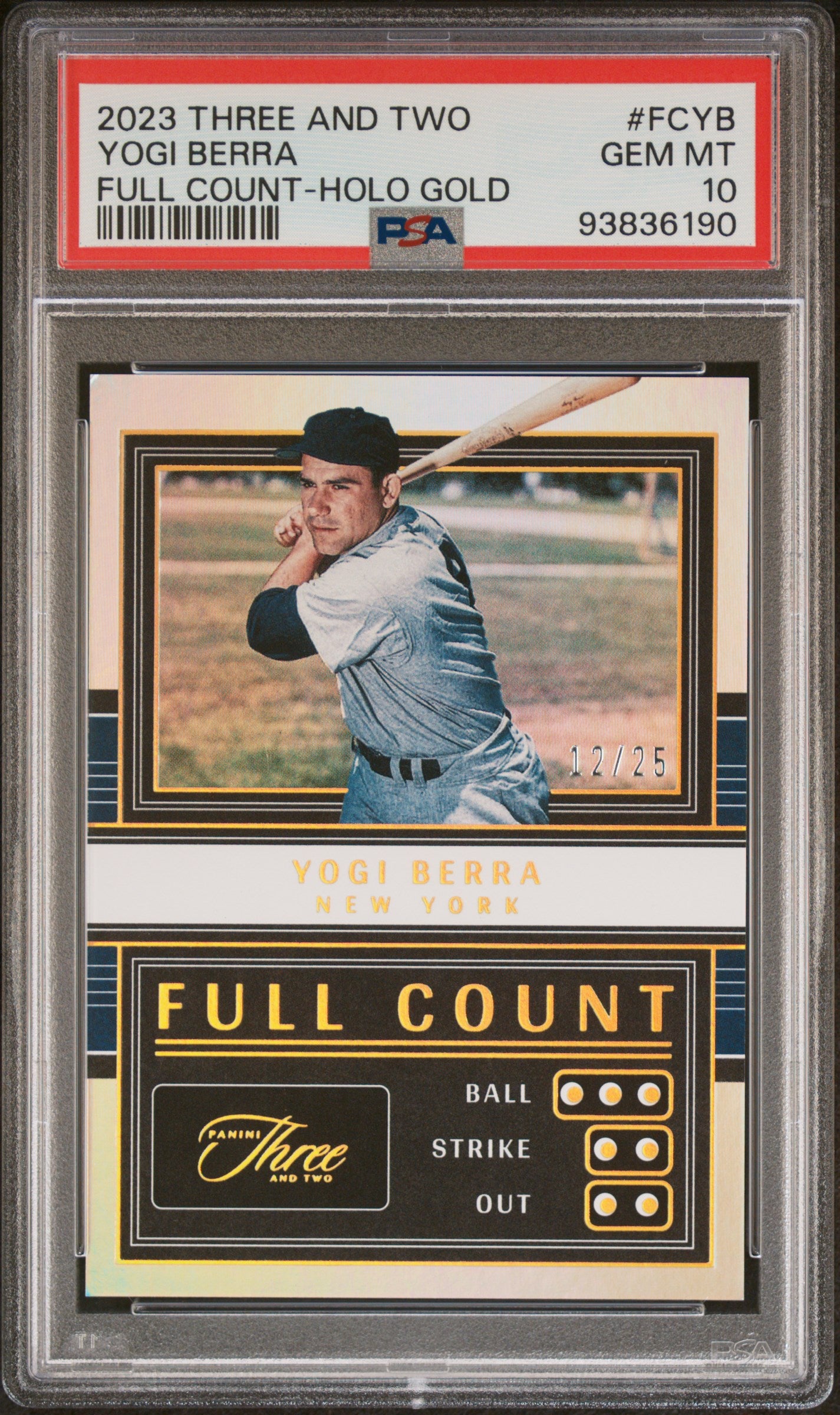 2023 Panini Three and Two Full Count Holo Gold Yogi Berra /25 #FCYB PSA 10