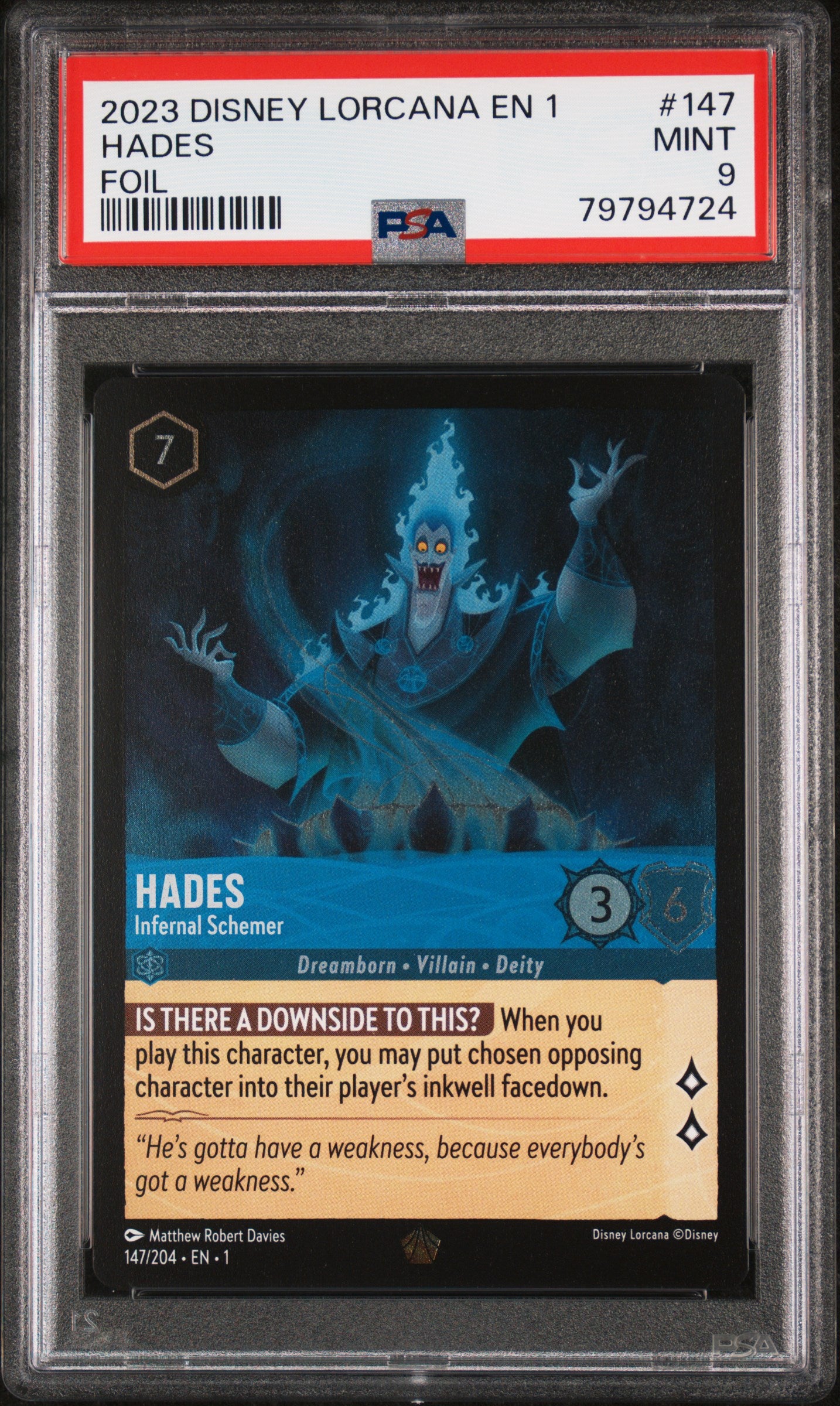2023 Disney Lorcana EN 1 Foil Hades #147 PSA 9