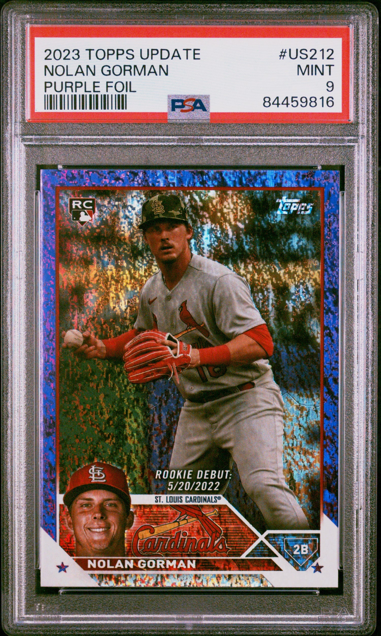 2023 Topps Update Purple Foil Nolan Gorman #US212 PSA 9