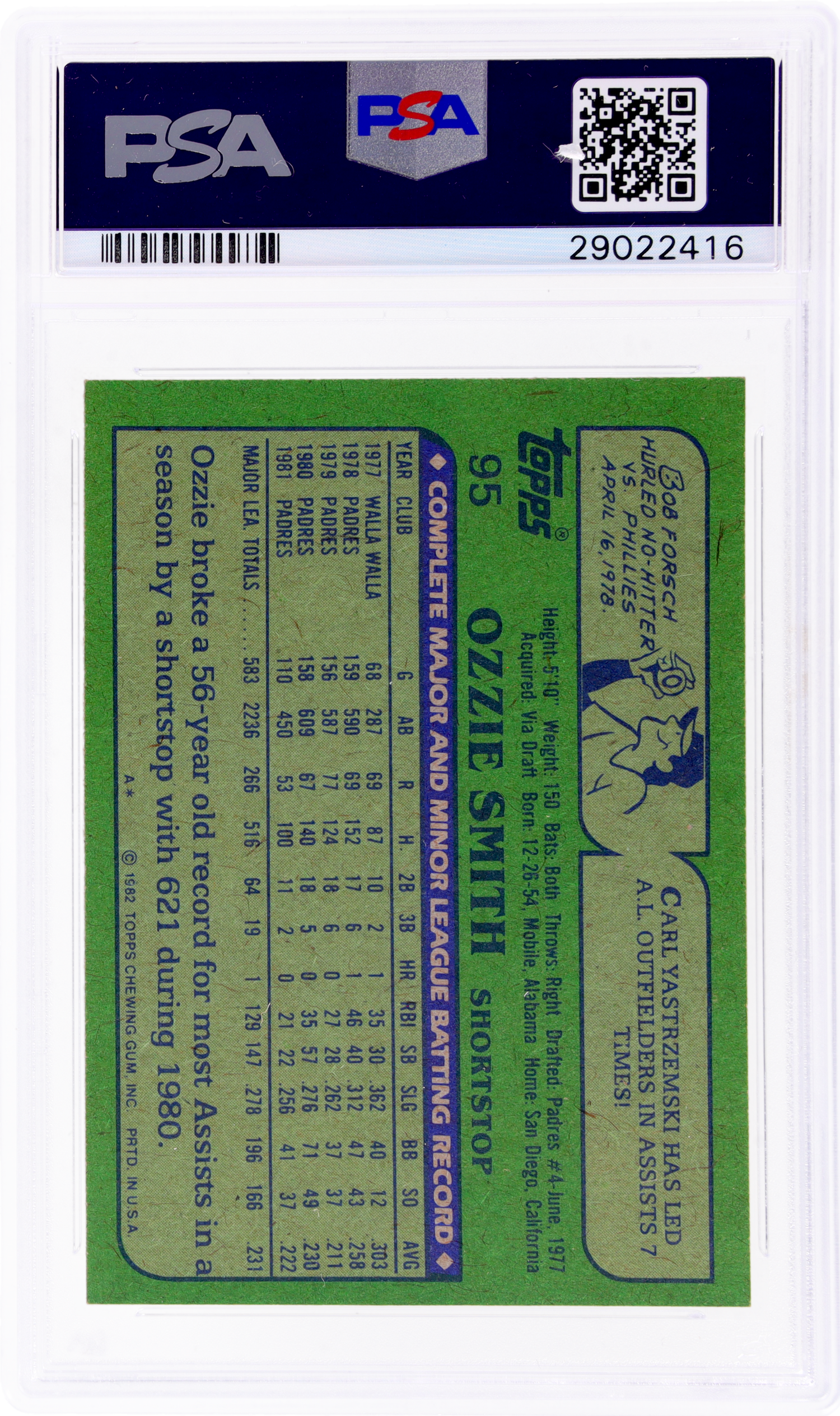 1982 Topps Ozzie Smith #95 PSA 8