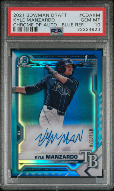 2021 Bowman Chrome Draft Kyle Manzardo #CDAKM Blue Refractor Auto /150 PSA 10