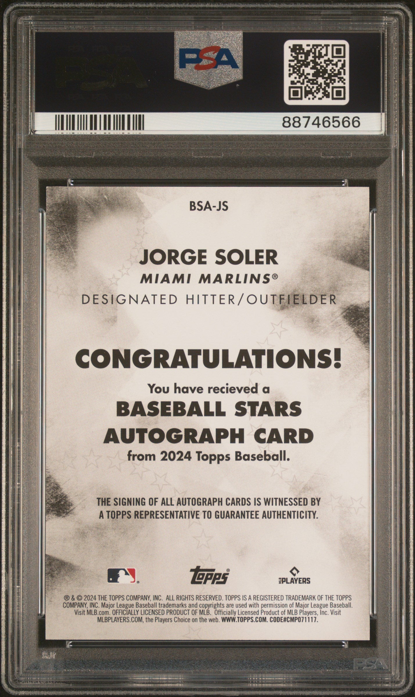 2024 Topps Baseball Stars Jorge Soler #BSAJS Auto PSA 9