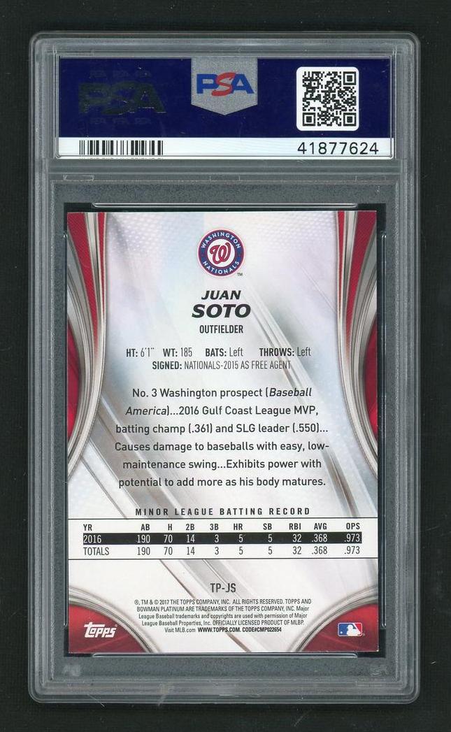 2017 Bowman Platinum Top Prospects Juan Soto #TPJS PSA 9