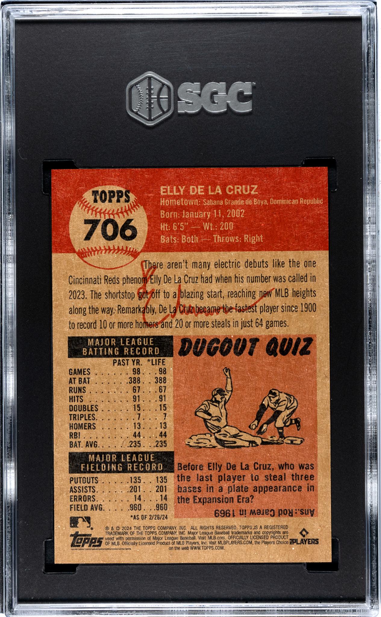 2024 Topps Living Elly De La Cruz #706 RC SGC 10