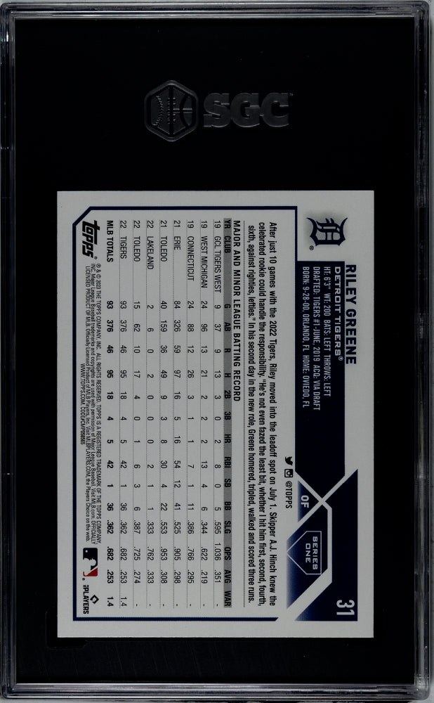 2023 Topps #31 Riley Greene Series One SGC 9.5