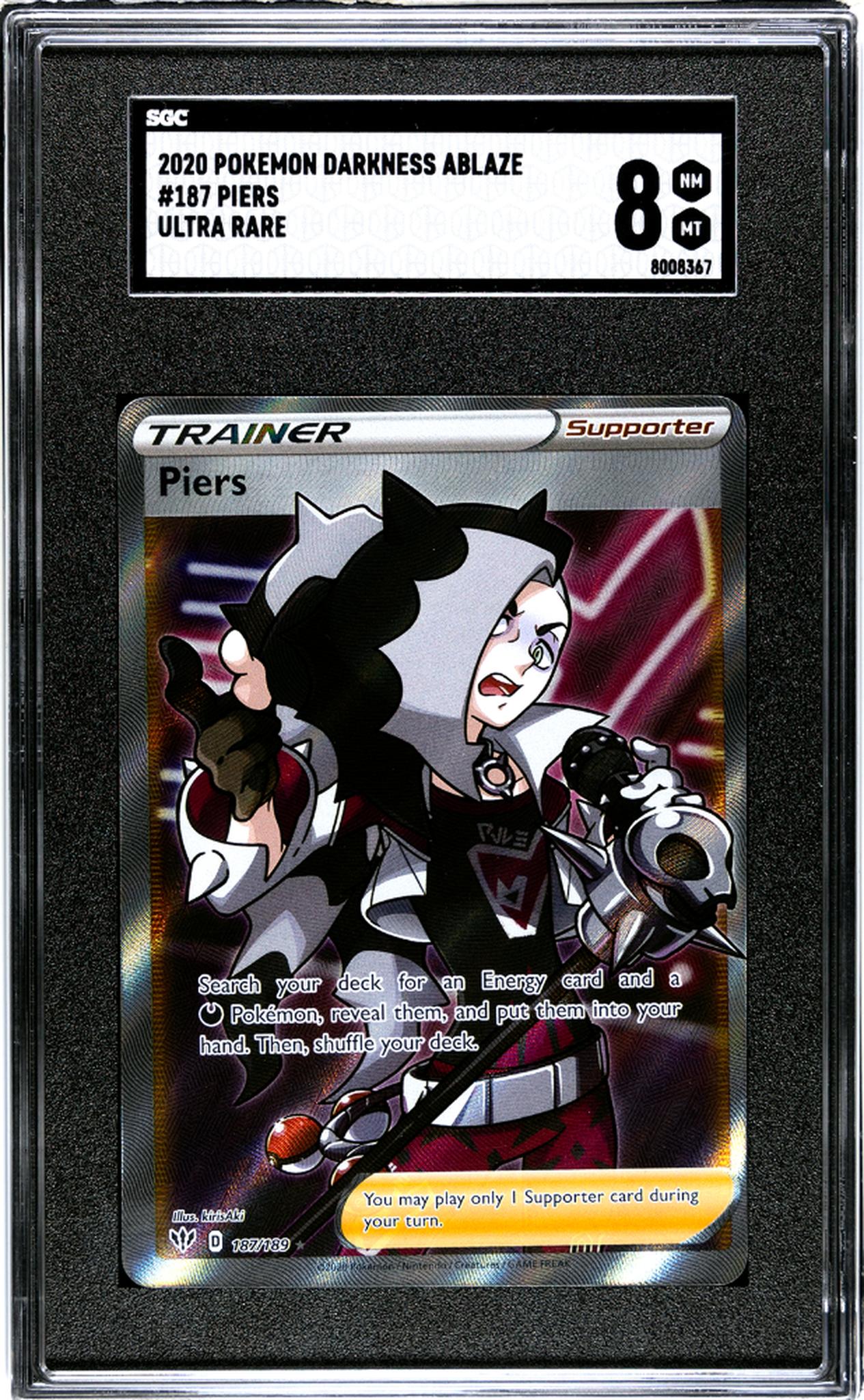 2020 Pokemon Darkness Ablaze #187 Piers Ultra Rare SGC 8